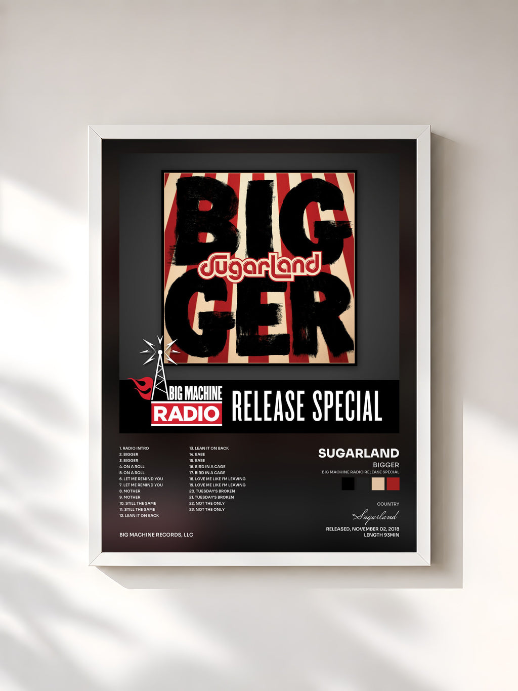 #blanc Tableau de l'album Bigger (Big Machine Radio Release Special) de Sugarland, cadre blanc, imprimé et encadré en France