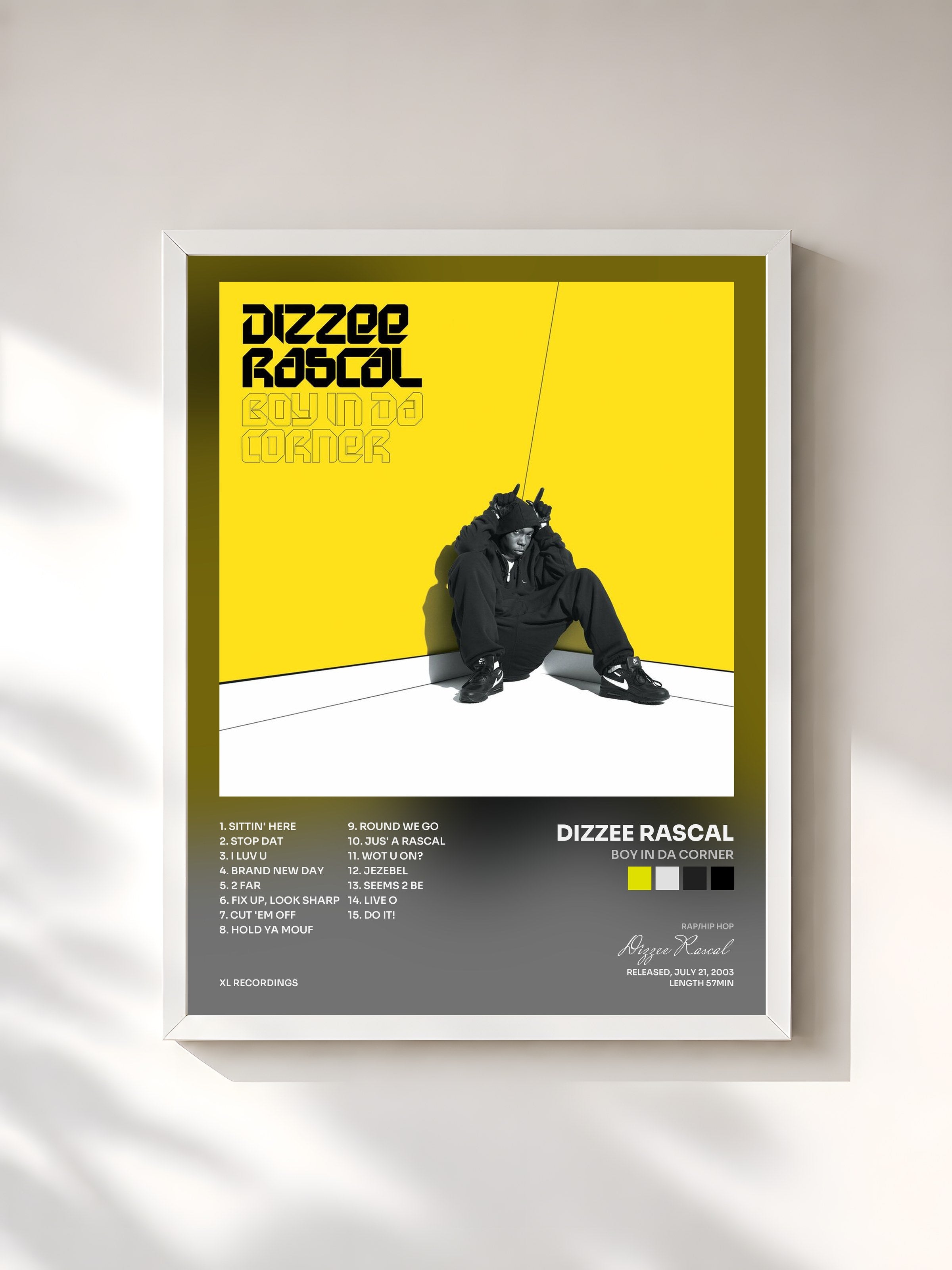 #blanc Tableau de l'album Boy In Da Corner de Dizzee Rascal, cadre blanc, imprimé et encadré en France
