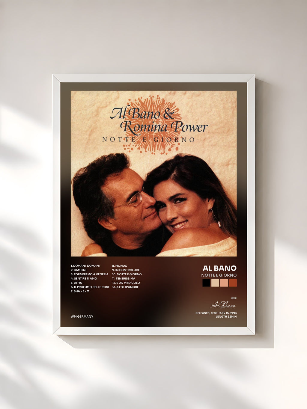 #blanc Tableau de l'album Notte E Giorno de Al Bano, cadre blanc, imprimé et encadré en France