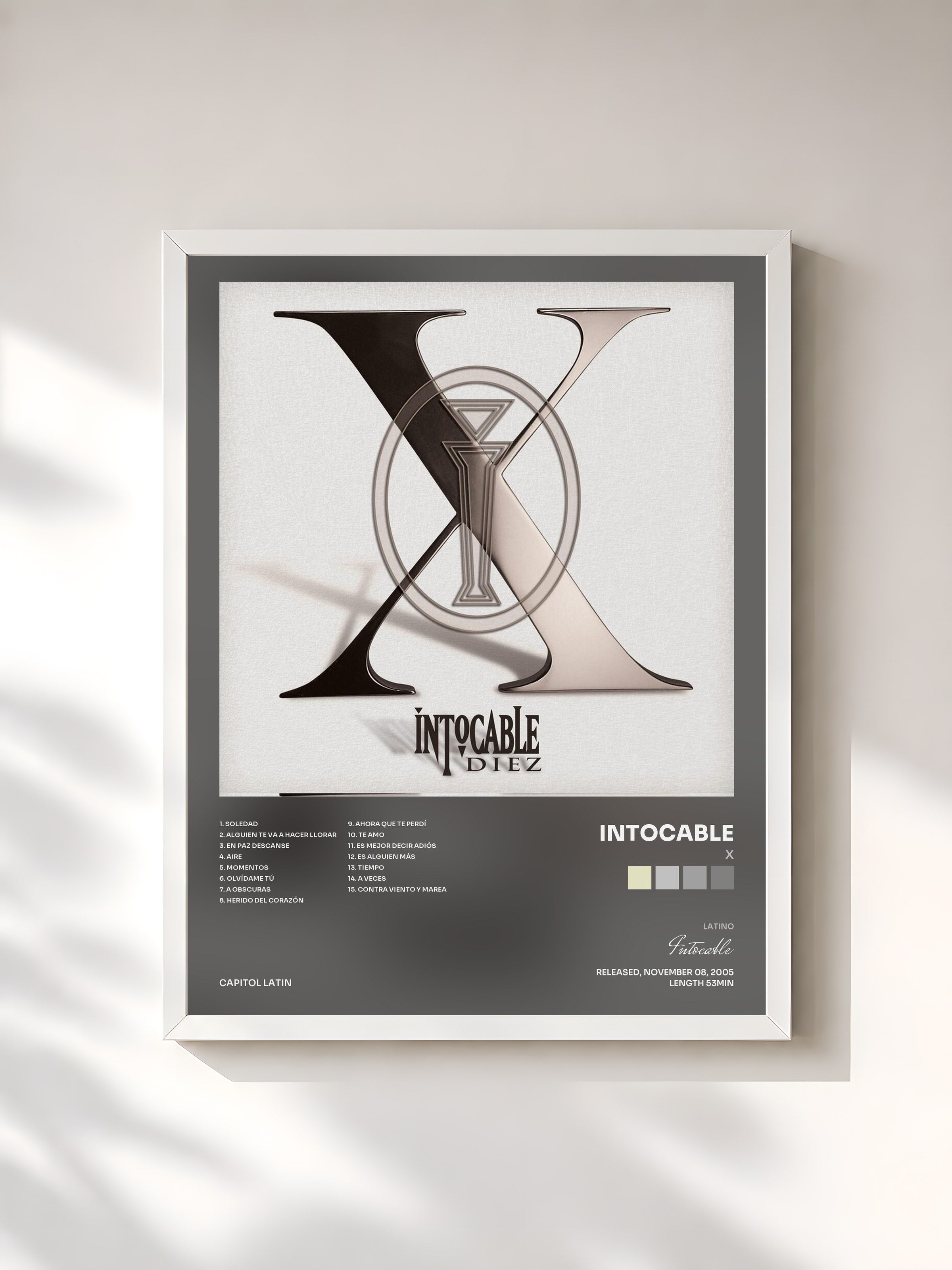 #blanc Tableau de l'album X de Intocable, cadre blanc, imprimé et encadré en France