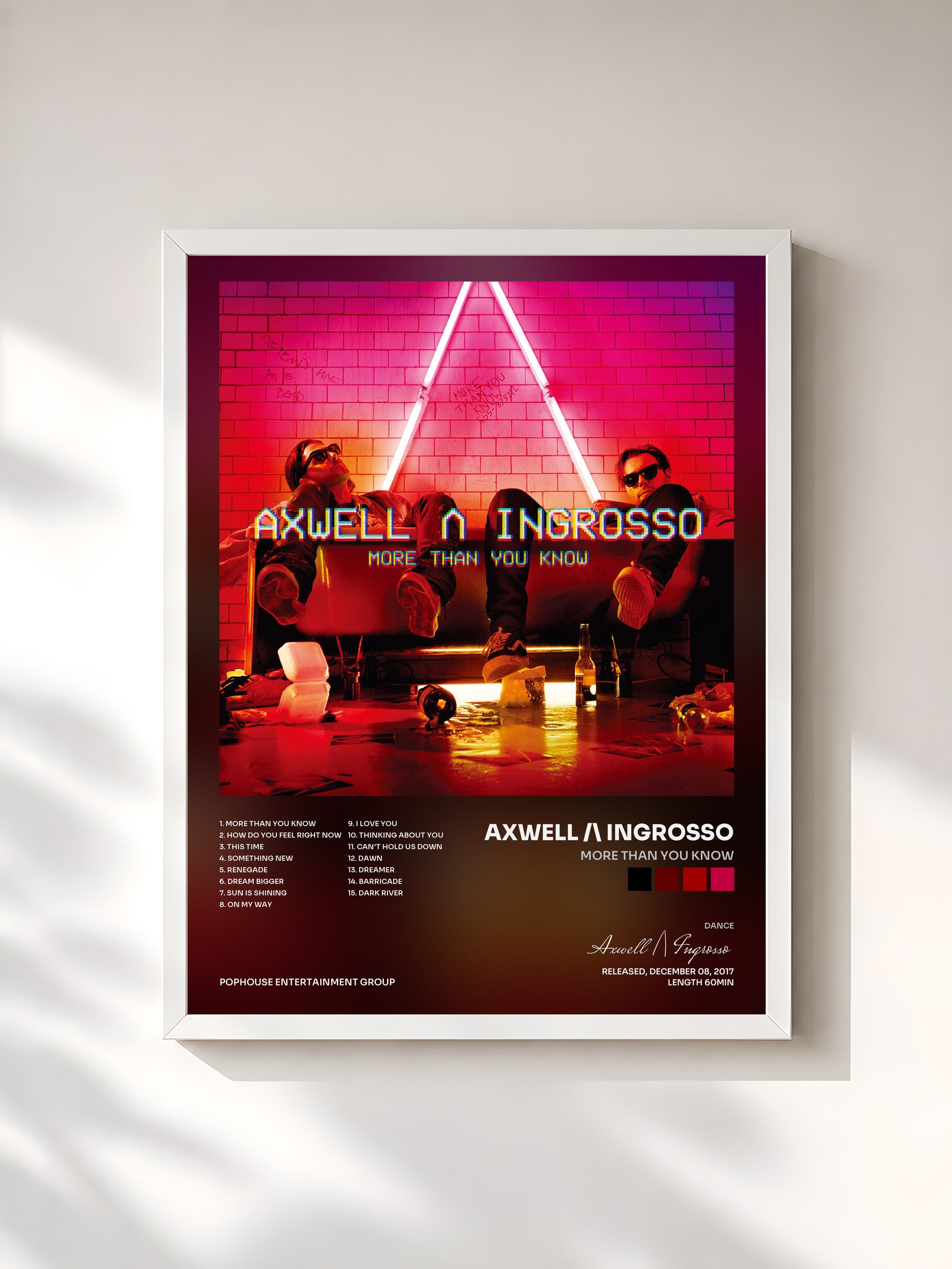 #blanc Tableau de l'album More Than You Know de Axwell /\ Ingrosso, cadre blanc, imprimé et encadré en France