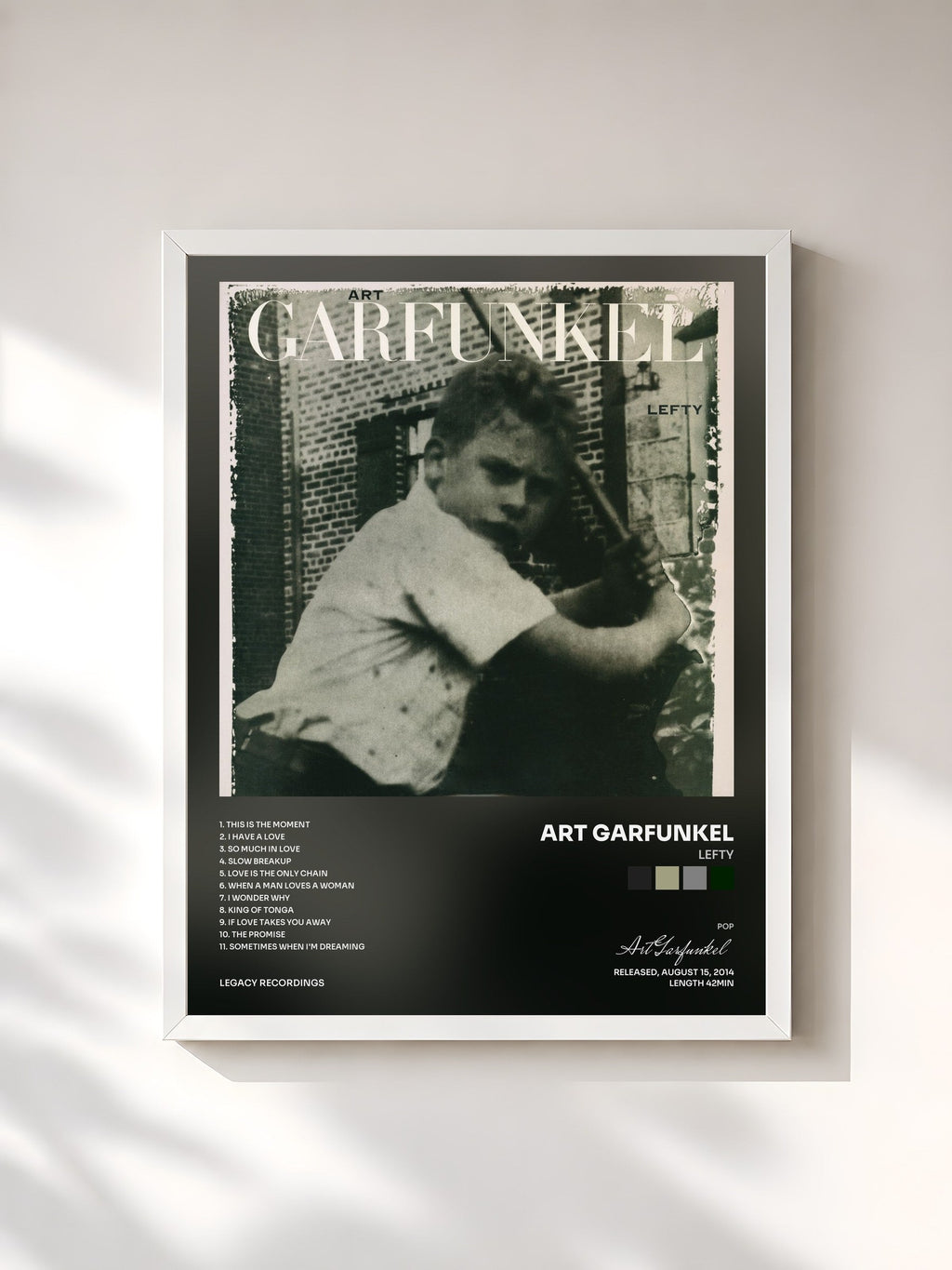 #blanc Lefty di Art Garfunkel in stampa incorniciata, cornice bianca, stampata e incorniciata in Francia