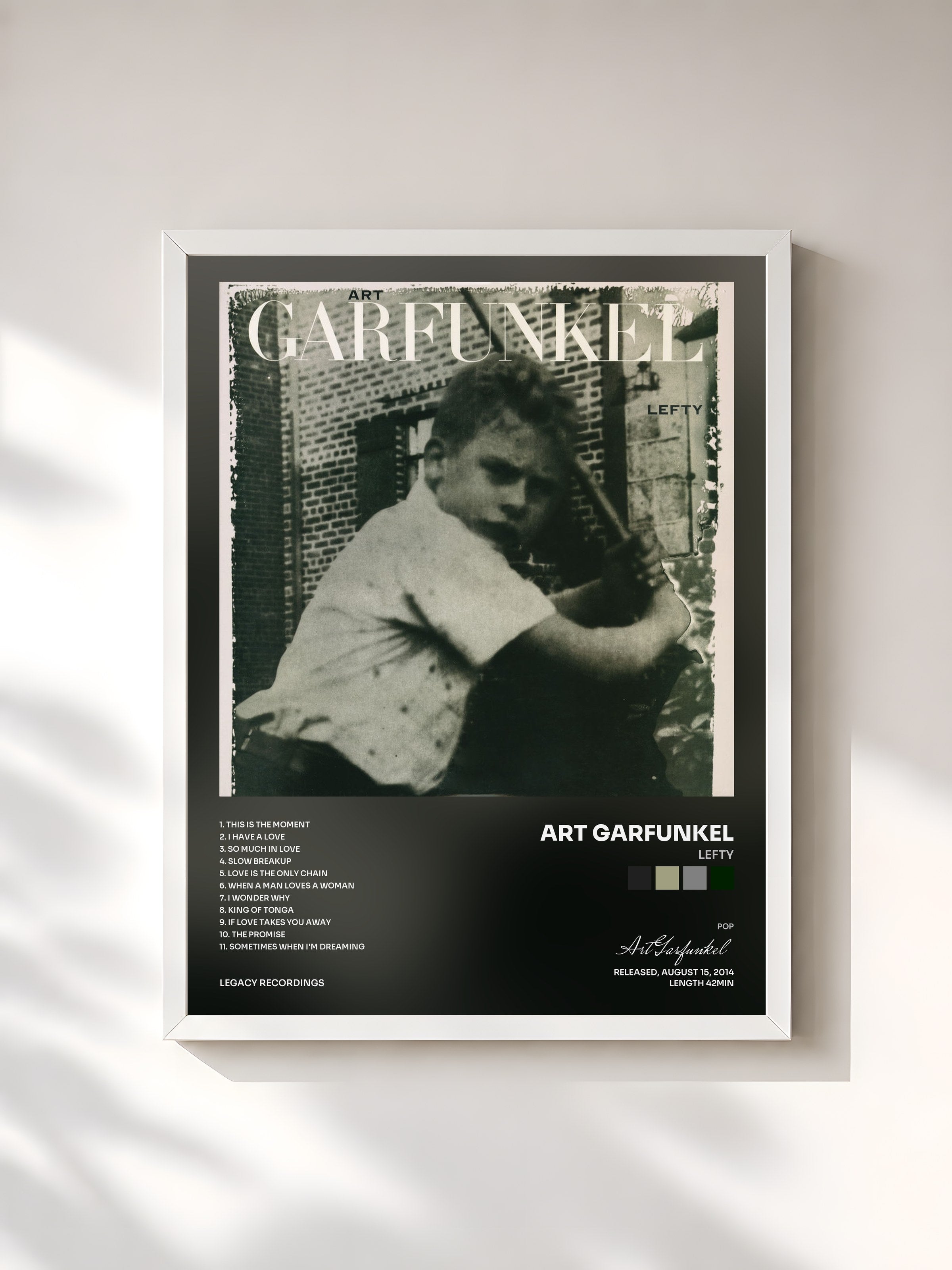 #blanc Tableau de l'album Lefty de Art Garfunkel, cadre blanc, imprimé et encadré en France