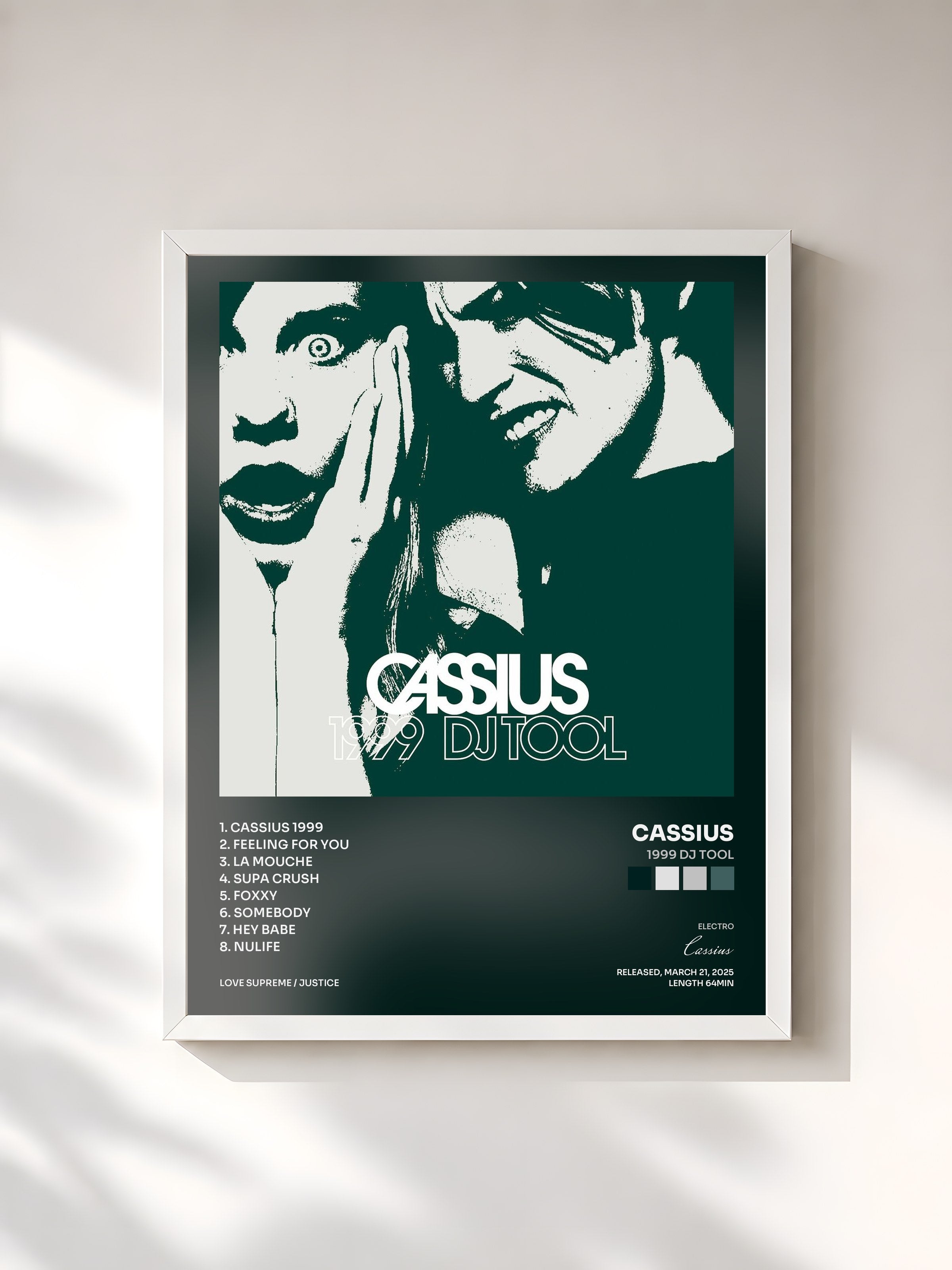 #blanc Tableau de l'album 1999 DJ Tool de Cassius, cadre blanc, imprimé et encadré en France