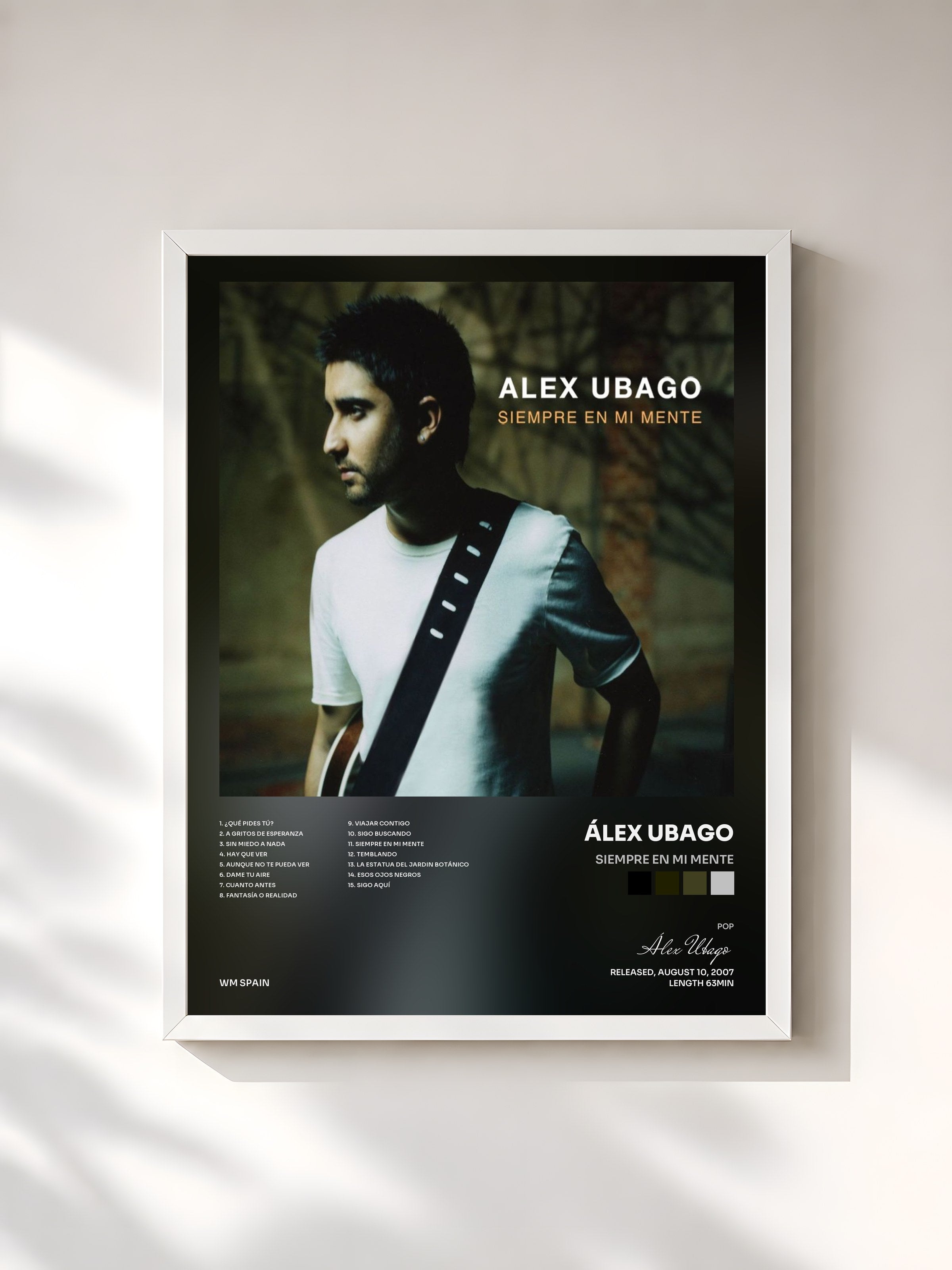 #blanc Tableau de l'album Siempre en mi mente de Álex Ubago, cadre blanc, imprimé et encadré en France