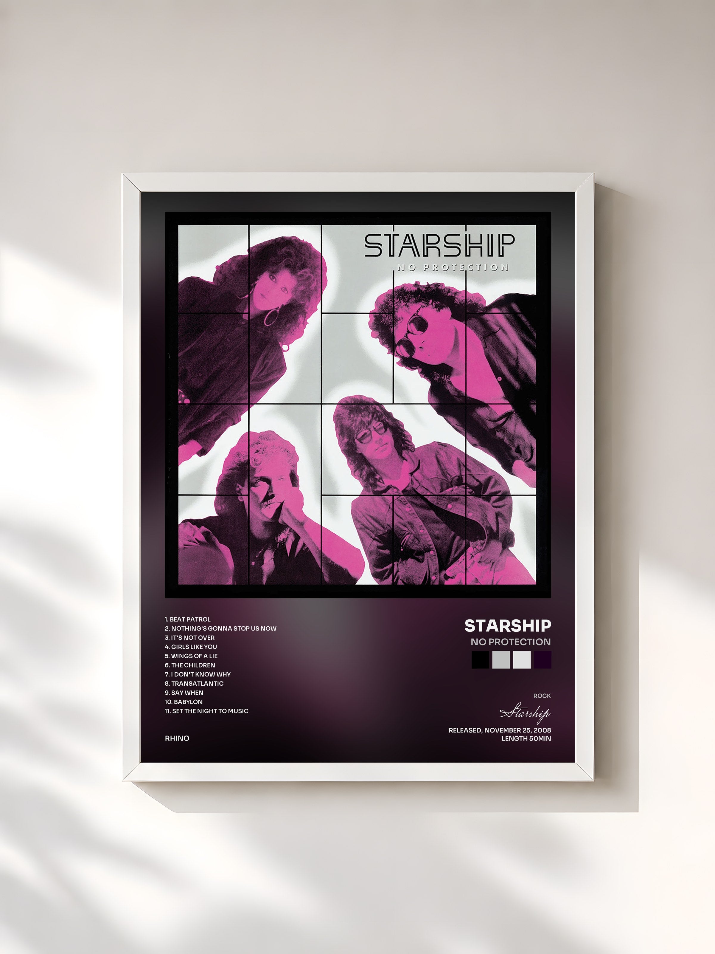 #blanc Tableau de l'album No Protection de Starship, cadre blanc, imprimé et encadré en France