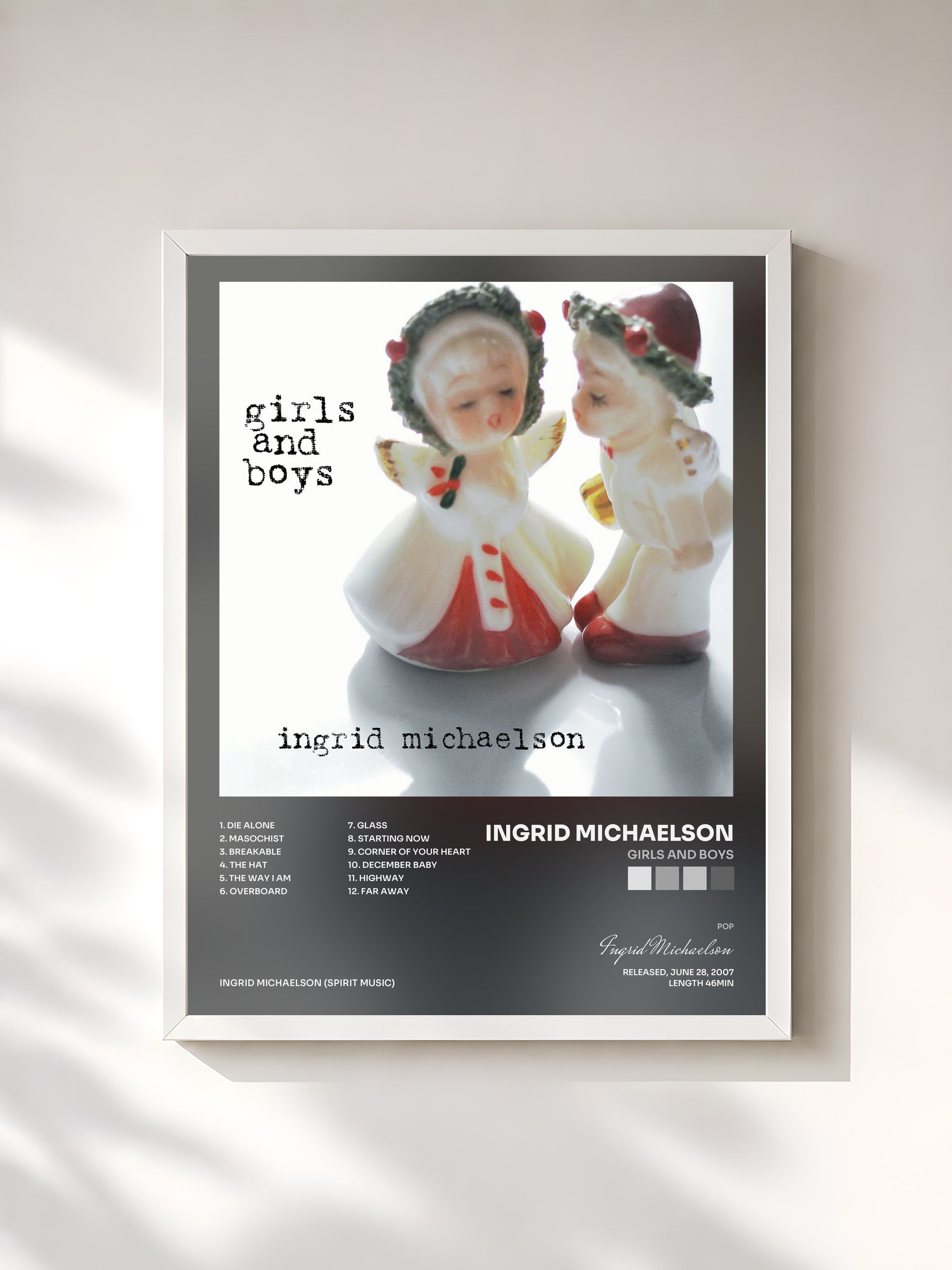#blanc Tableau de l'album Girls And Boys de Ingrid Michaelson, cadre blanc, imprimé et encadré en France