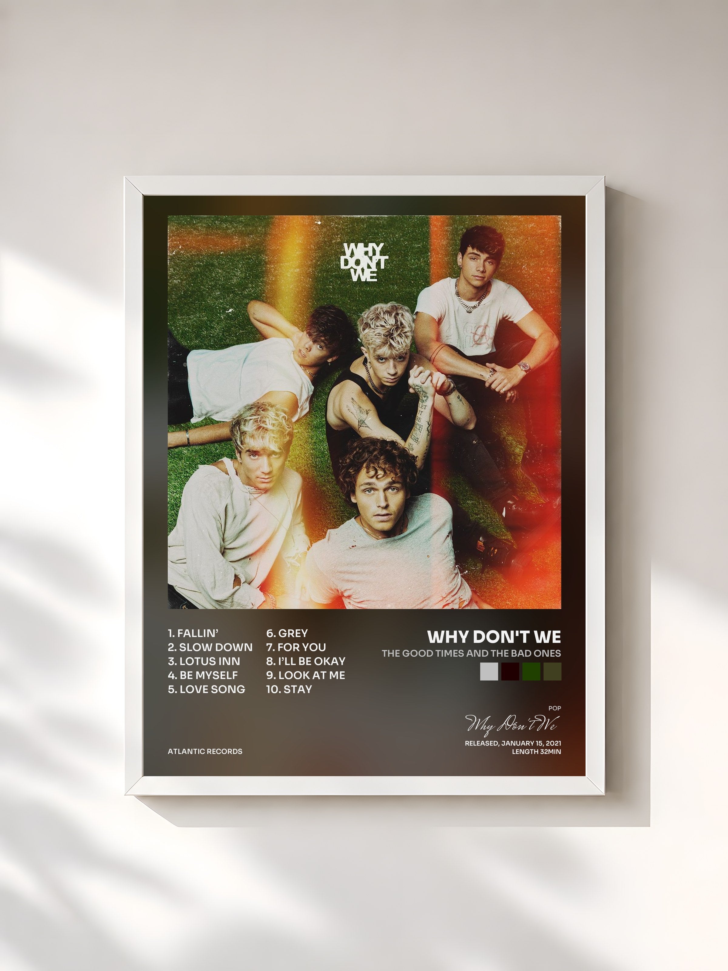 #blanc Tableau de l'album The Good Times and The Bad Ones de Why Don't We, cadre blanc, imprimé et encadré en France