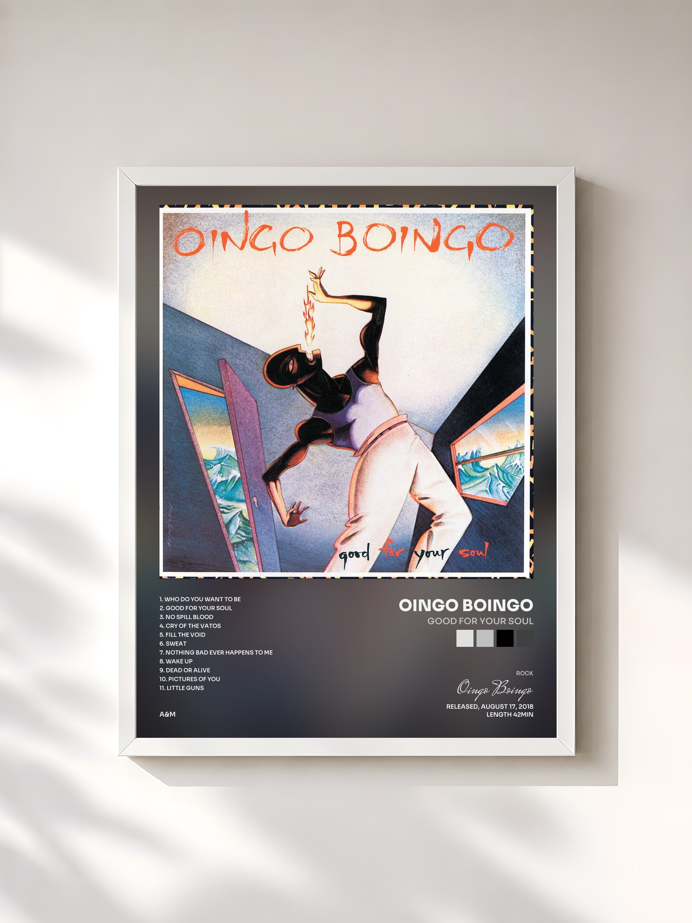 #blanc Tableau de l'album Good For Your Soul de Oingo Boingo, cadre blanc, imprimé et encadré en France