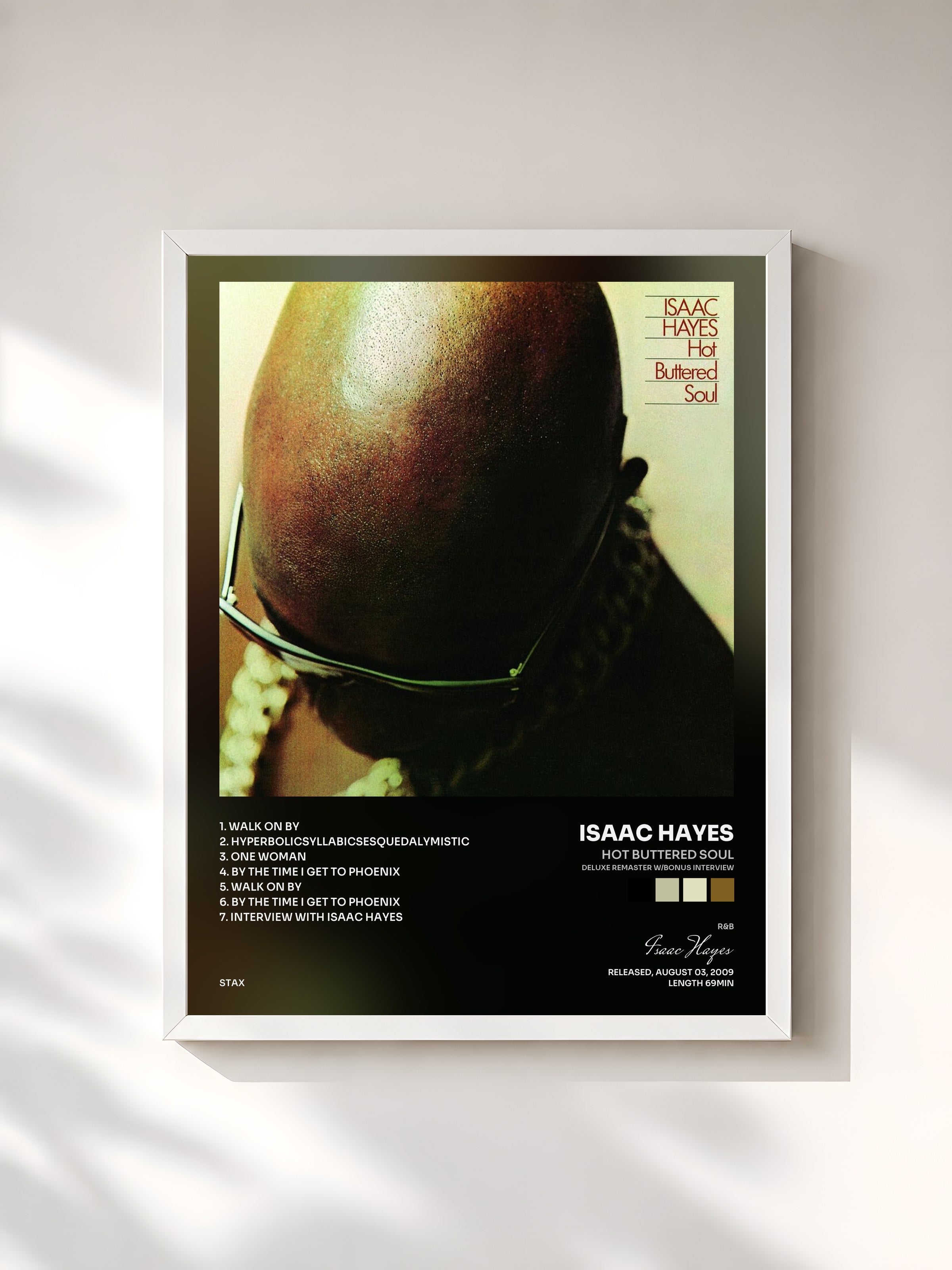 #blanc Tableau de l'album Hot Buttered Soul (Deluxe Remaster w/bonus Interview) de Isaac Hayes, cadre blanc, imprimé et encadré en France