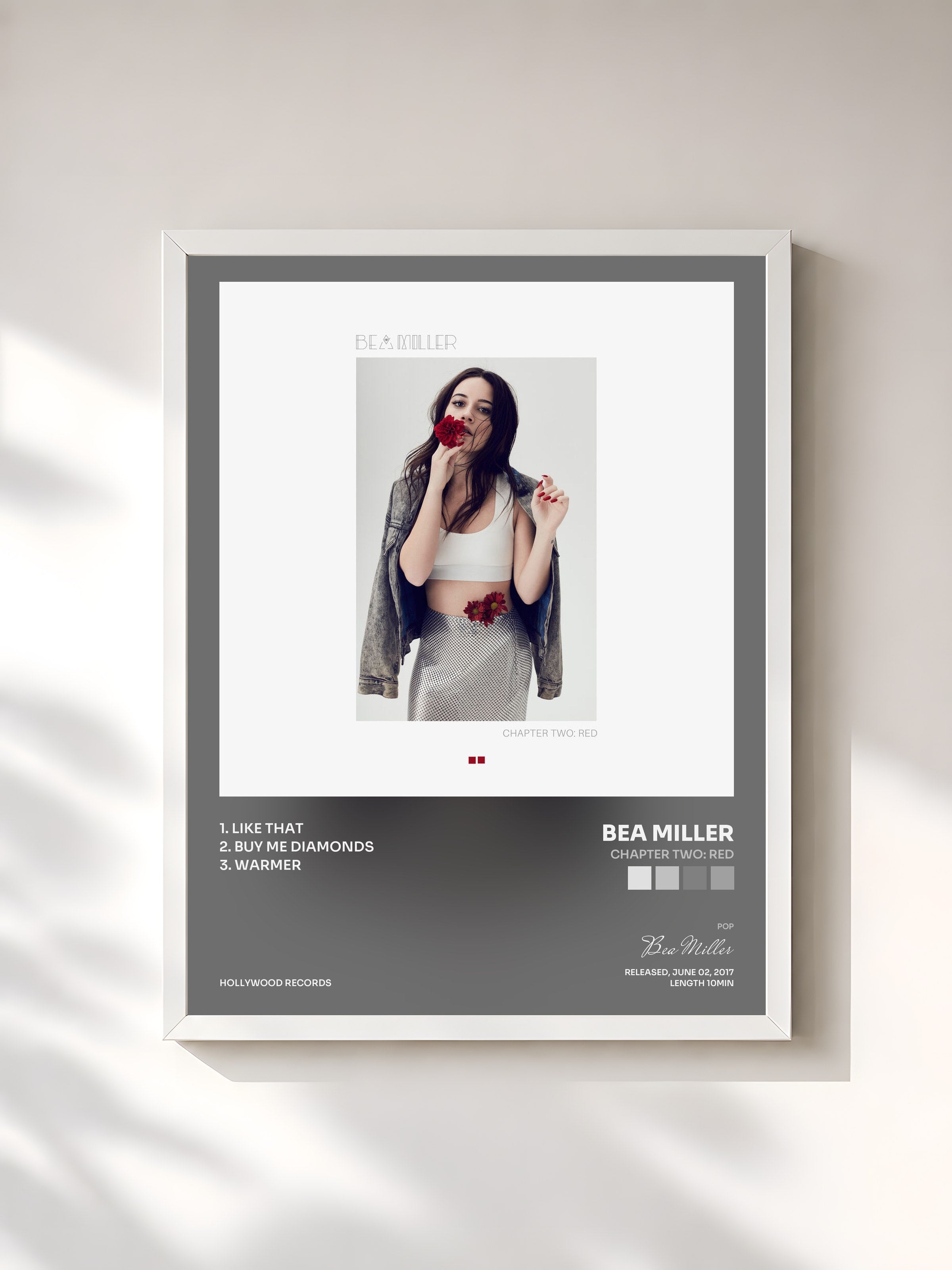 #blanc Tableau de l'album chapter two: red de Bea Miller, cadre blanc, imprimé et encadré en France