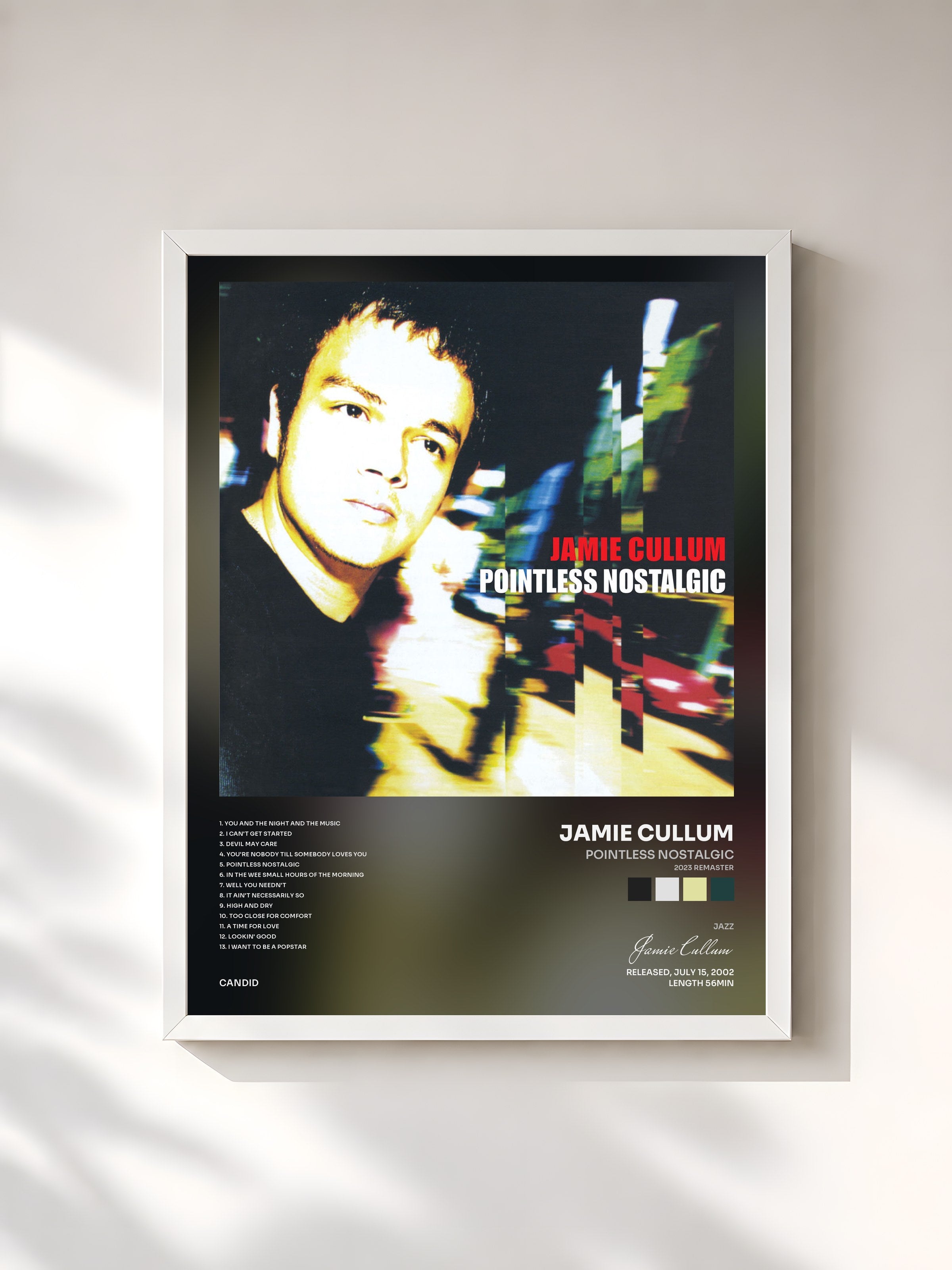 #blanc Tableau de l'album Pointless Nostalgic (2023 Remaster) de Jamie Cullum, cadre blanc, imprimé et encadré en France