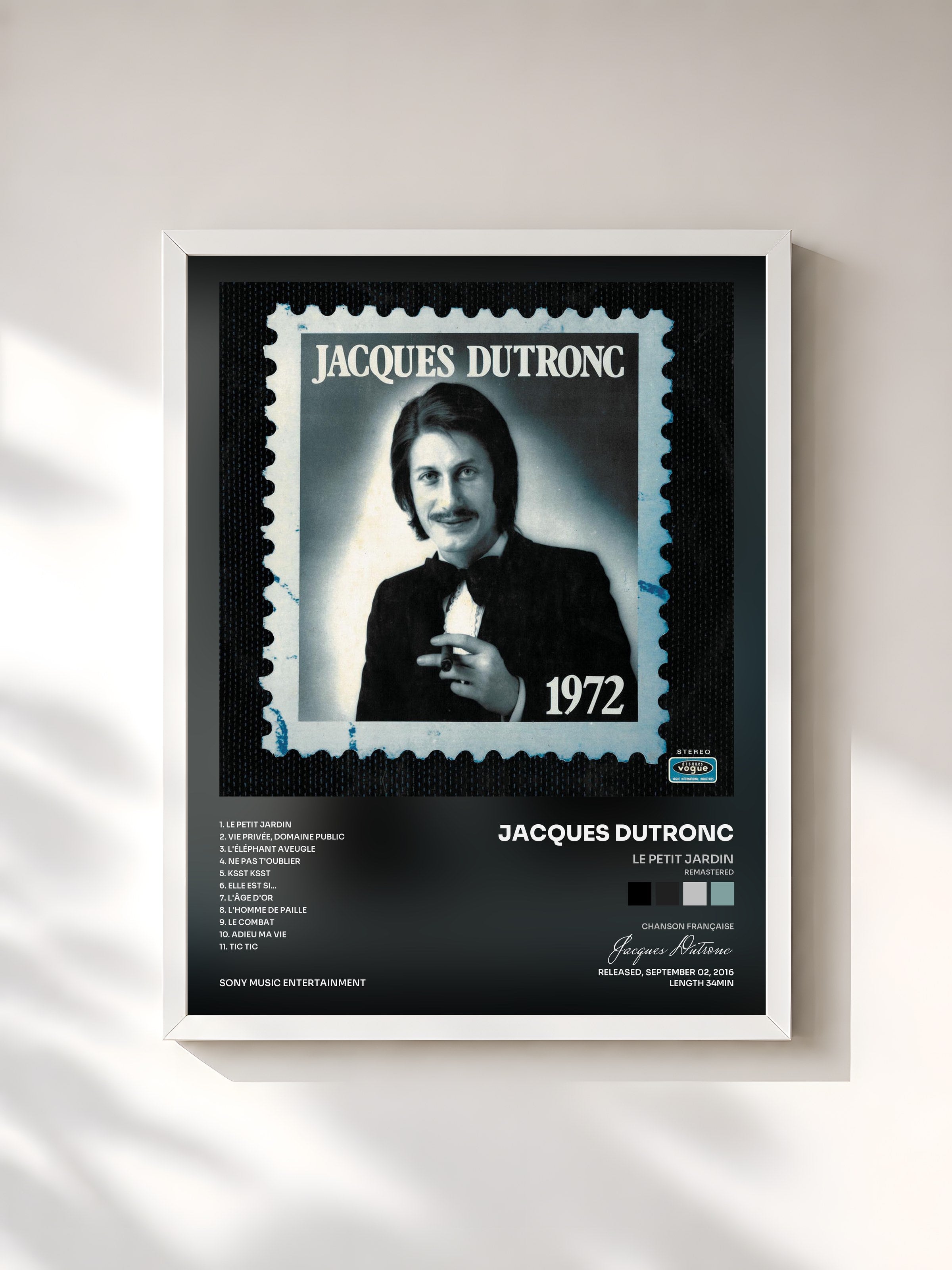 #blanc Tableau de l'album Le petit jardin (Remastered) de Jacques Dutronc, cadre blanc, imprimé et encadré en France