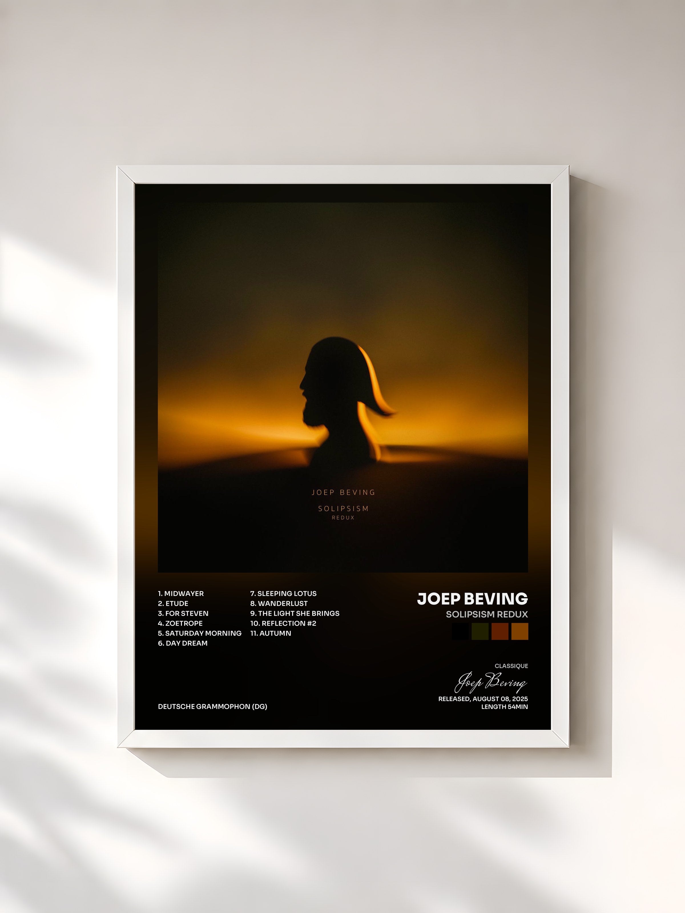 #blanc Tableau de l'album Solipsism Redux de Joep Beving, cadre blanc, imprimé et encadré en France