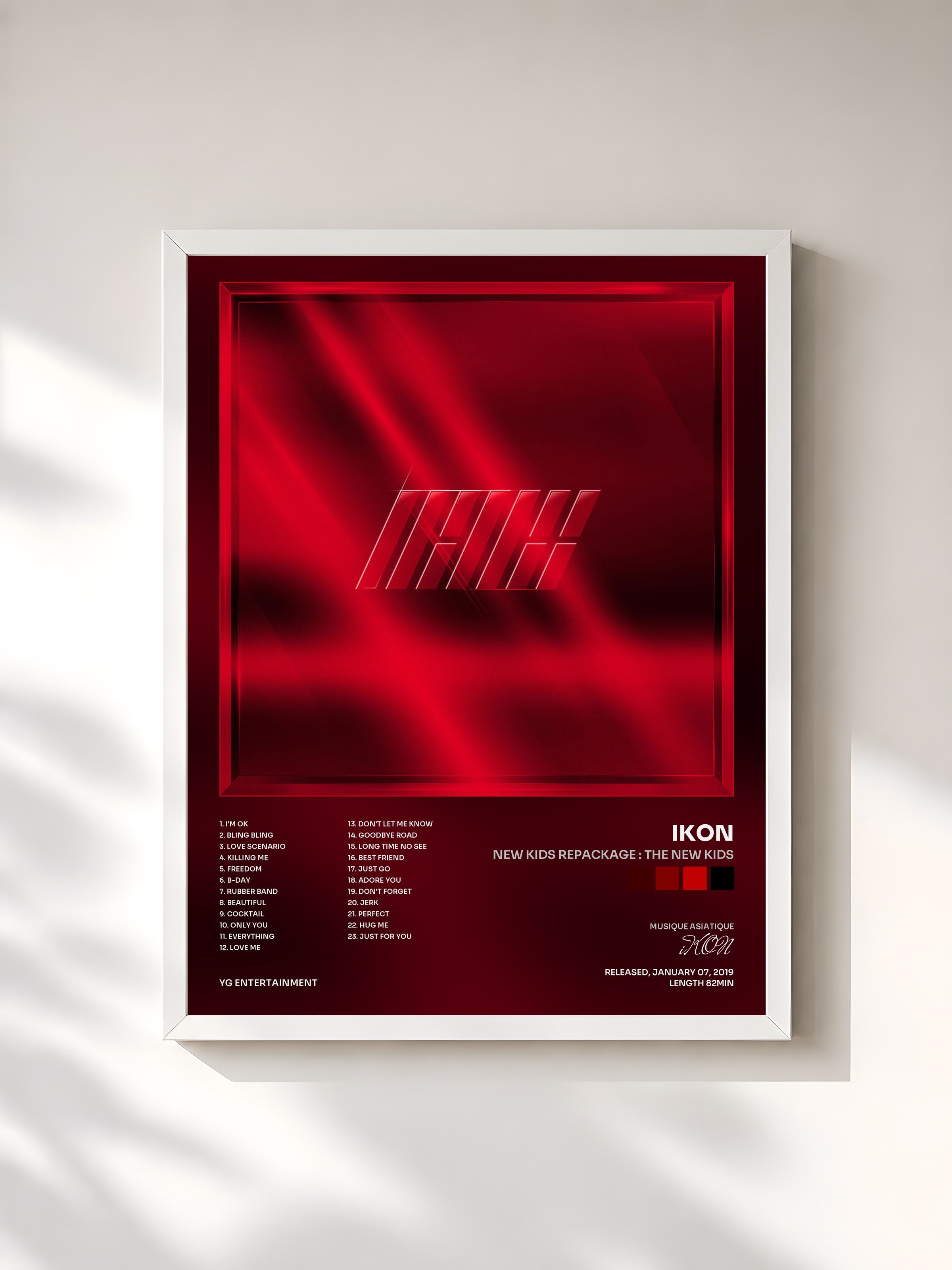 #blanc Tableau de l'album NEW KIDS REPACKAGE : THE NEW KIDS de iKON, cadre blanc, imprimé et encadré en France
