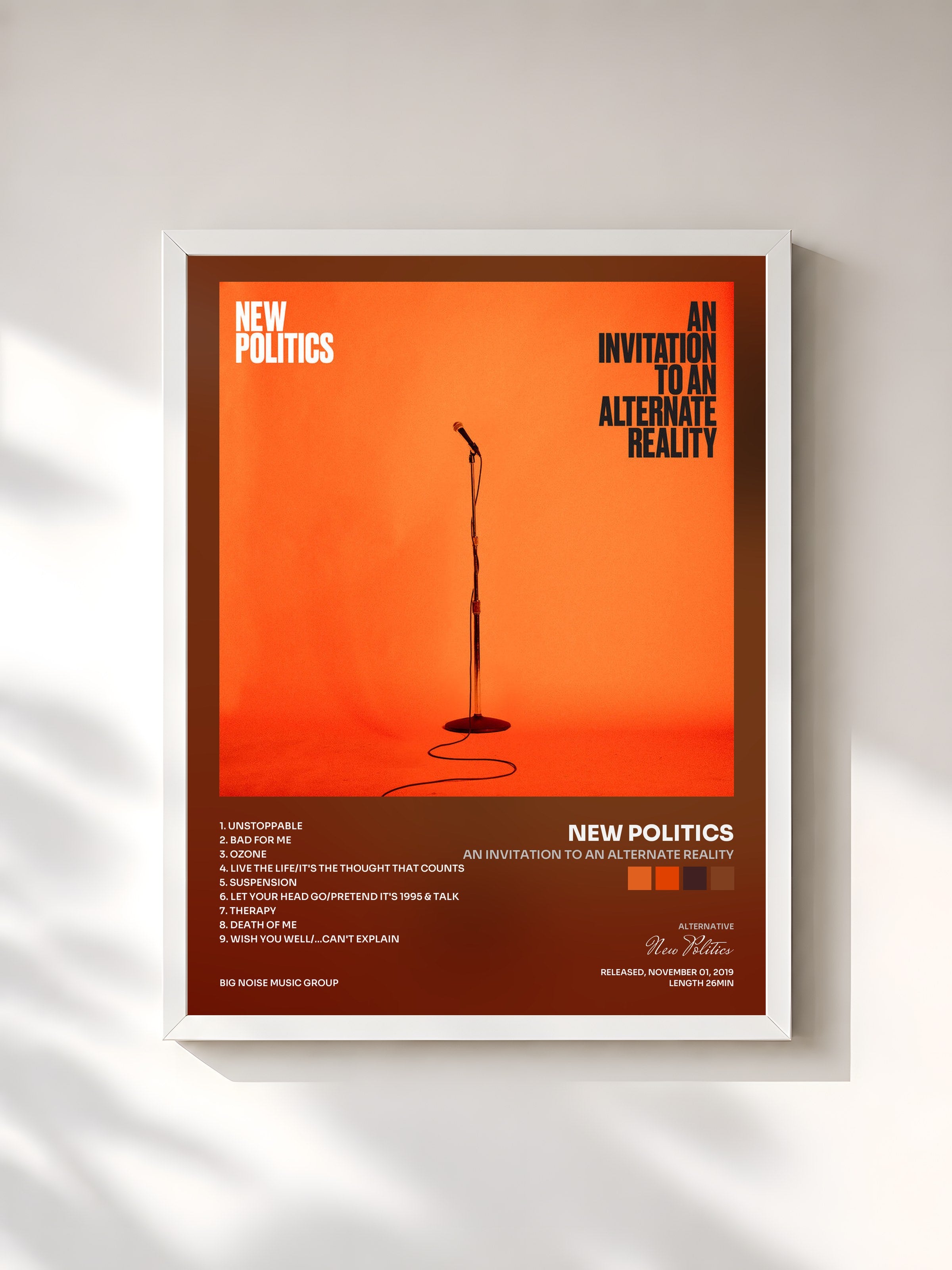 #blanc Tableau de l'album An Invitation to an Alternate Reality de New Politics, cadre blanc, imprimé et encadré en France