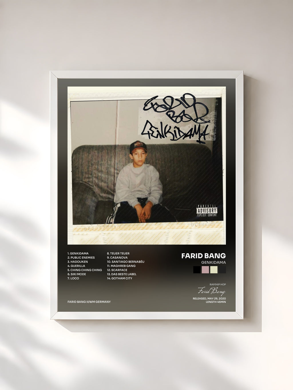 #blanc Genkidama by Farid Bang as a framed art print, white frame, printed and framed in France