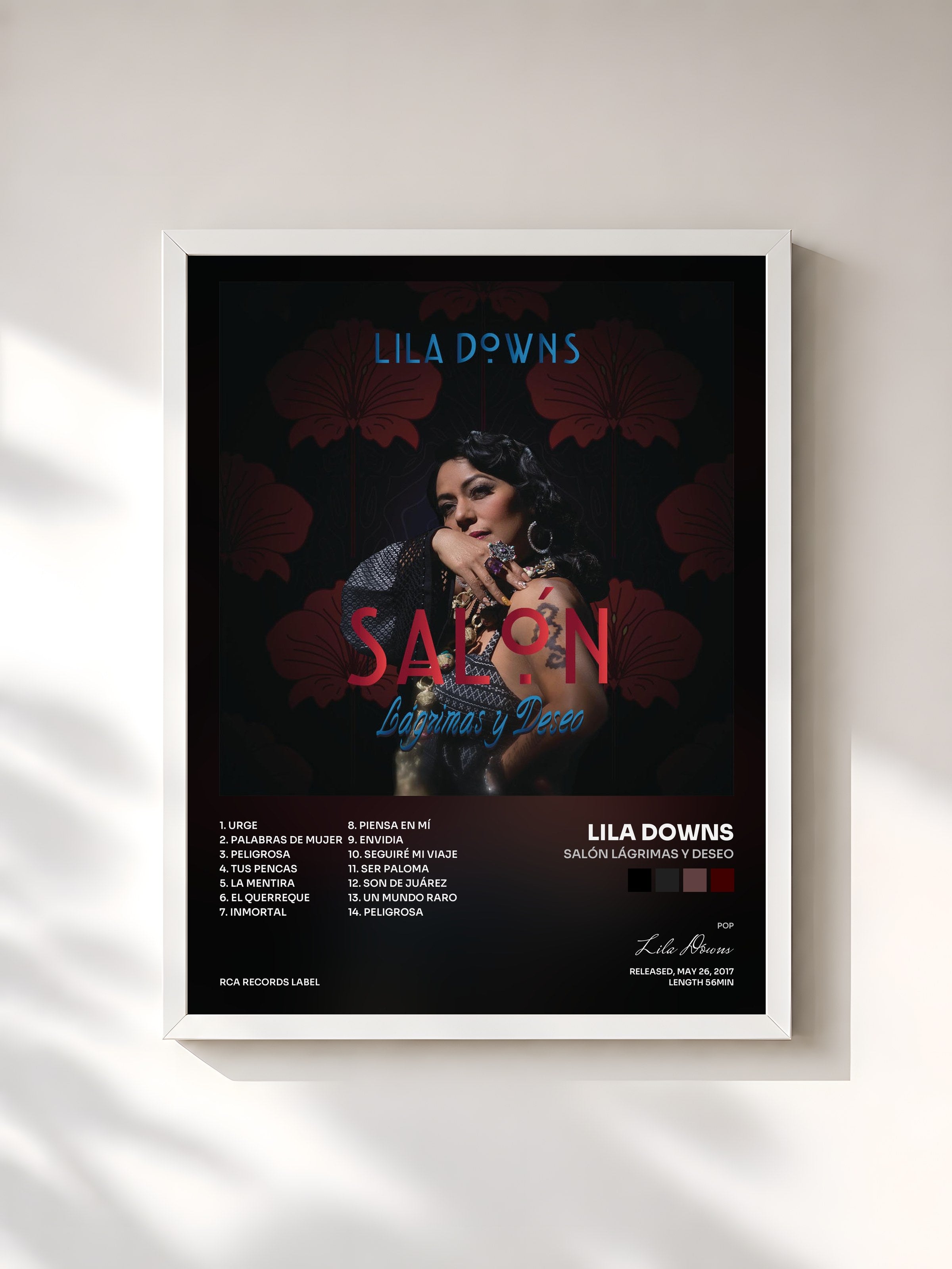 #blanc Tableau de l'album Salón Lágrimas y Deseo de Lila Downs, cadre blanc, imprimé et encadré en France