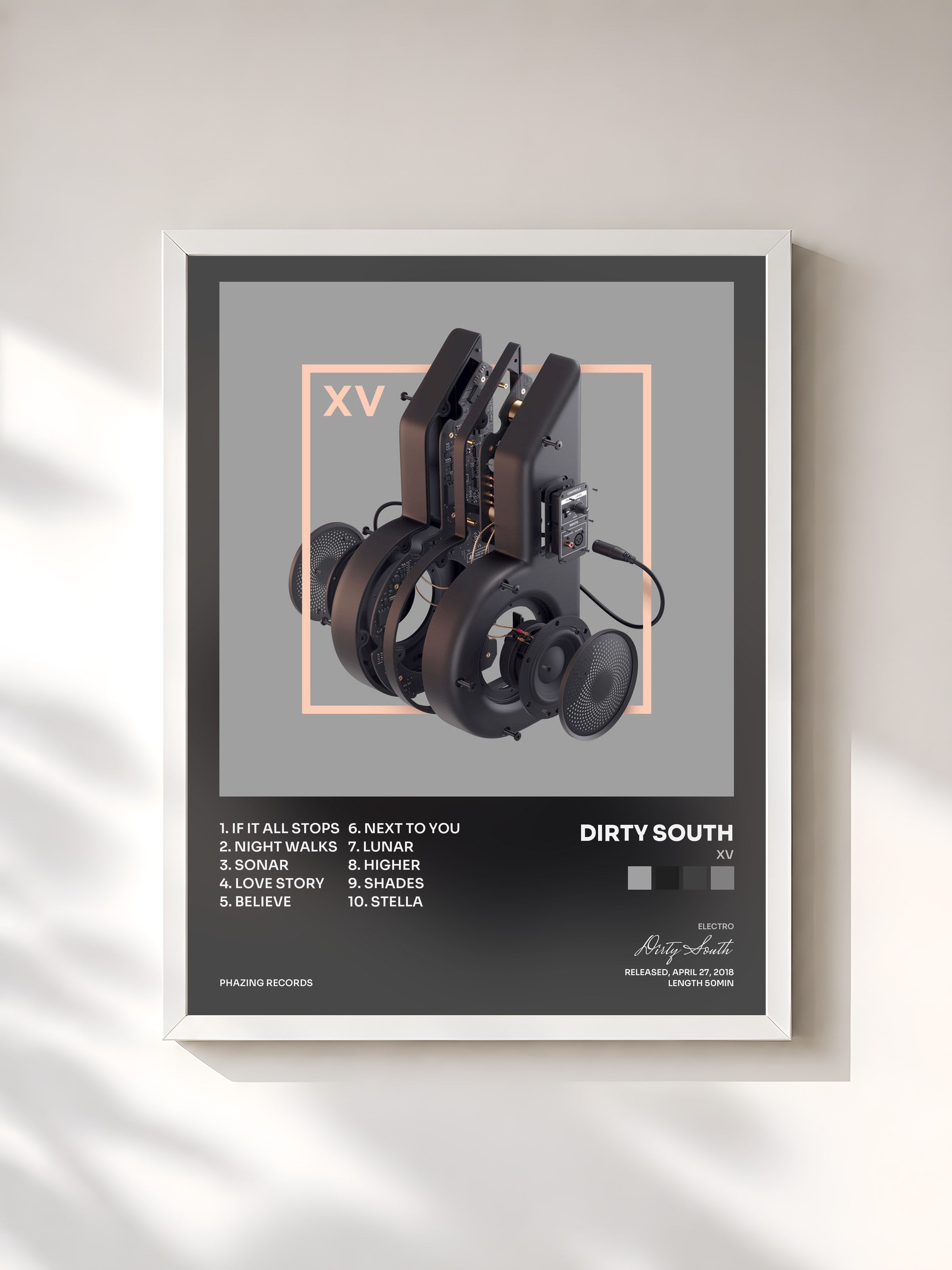 #blanc Tableau de l'album XV de Dirty South, cadre blanc, imprimé et encadré en France