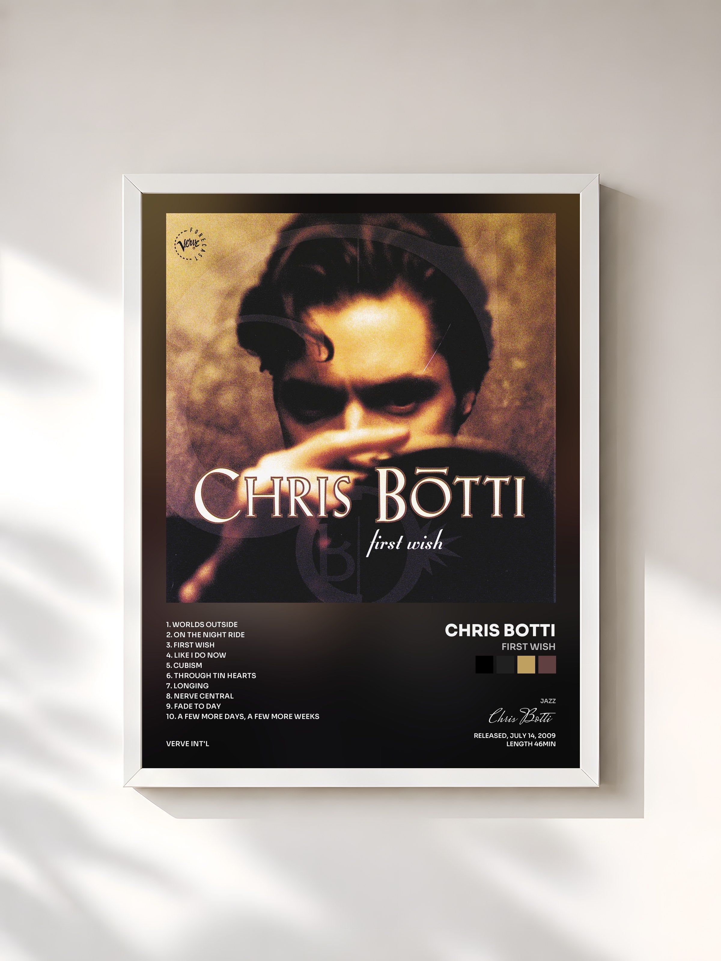 #blanc Tableau de l'album First Wish de Chris Botti, cadre blanc, imprimé et encadré en France
