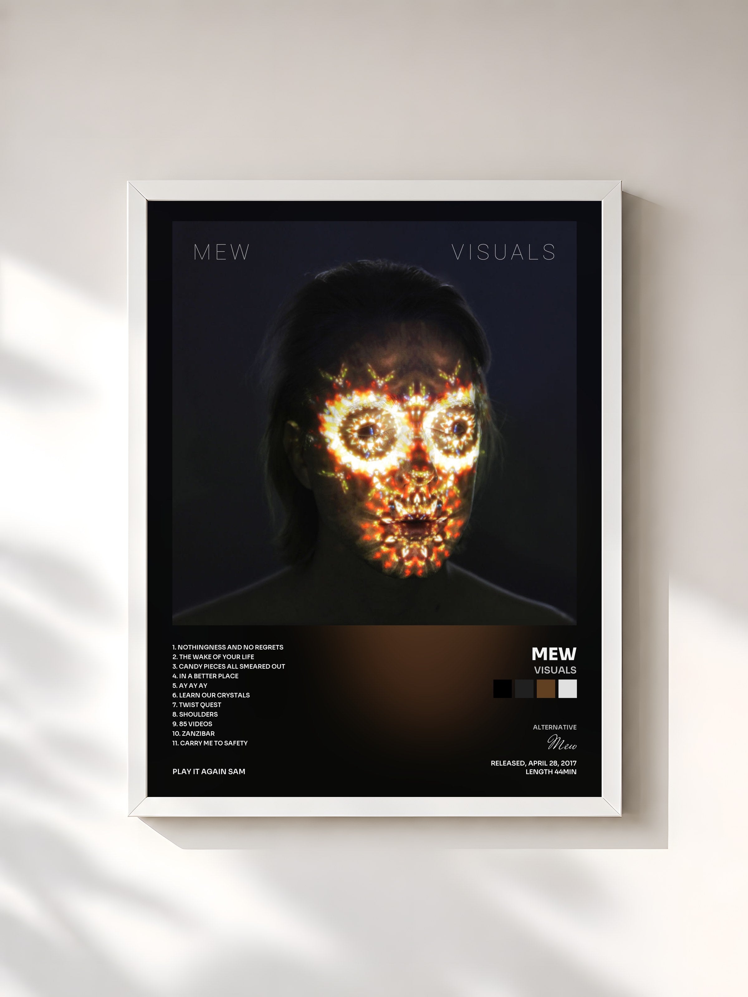 #blanc Tableau de l'album Visuals de Mew, cadre blanc, imprimé et encadré en France