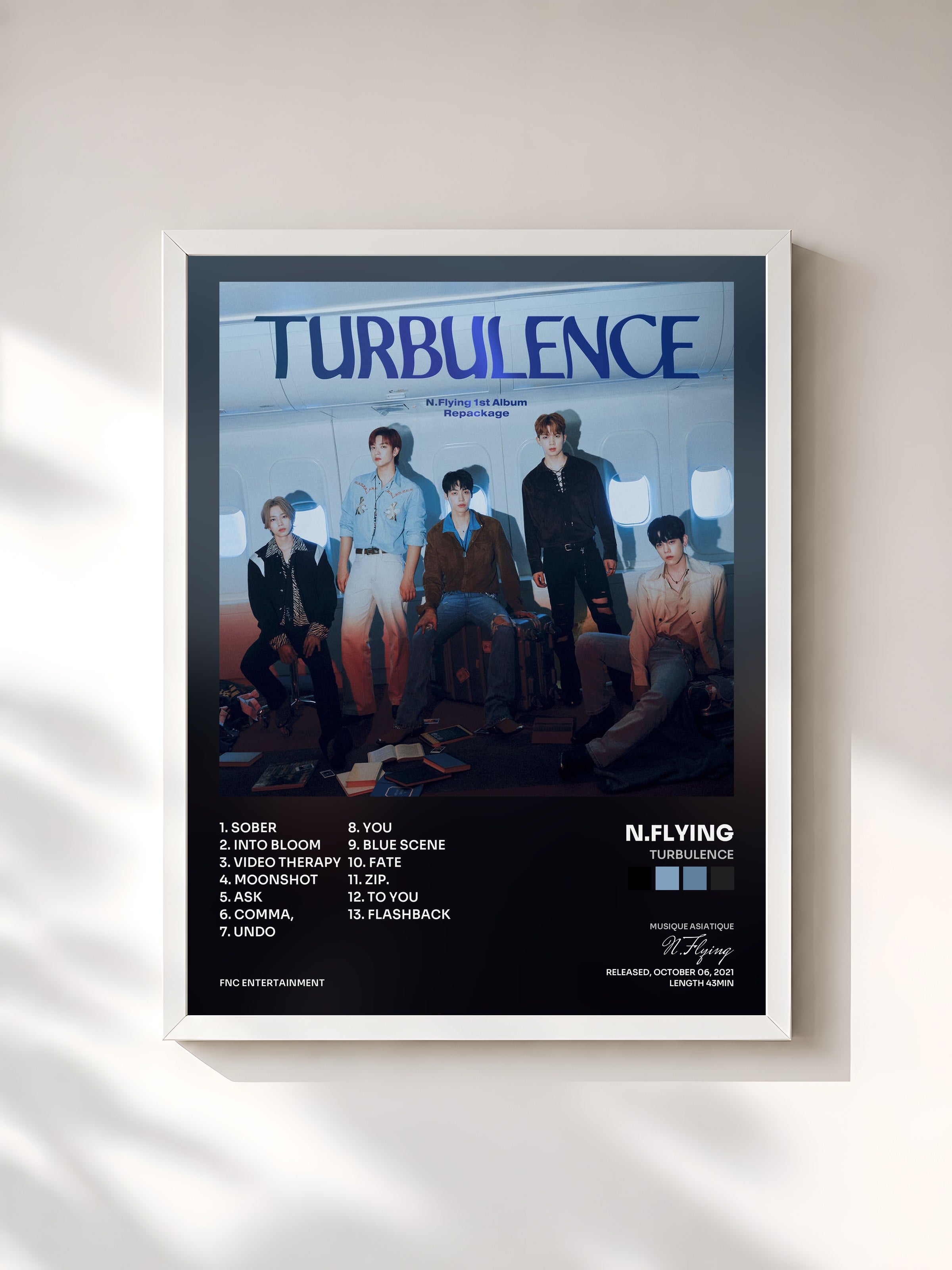 #blanc Tableau de l'album TURBULENCE de N.Flying, cadre blanc, imprimé et encadré en France