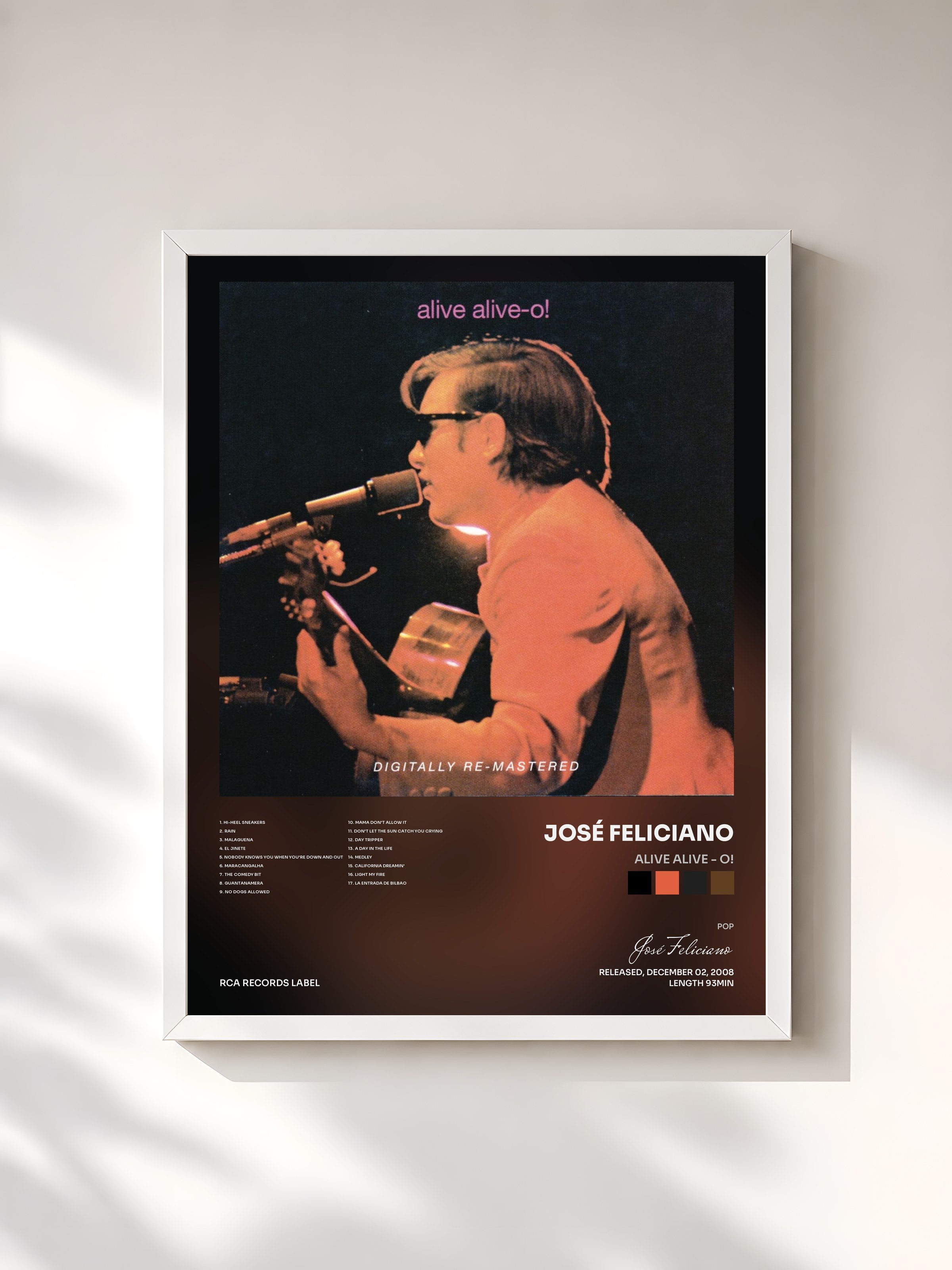 #blanc Tableau de l'album Alive Alive - O! de José Feliciano, cadre blanc, imprimé et encadré en France