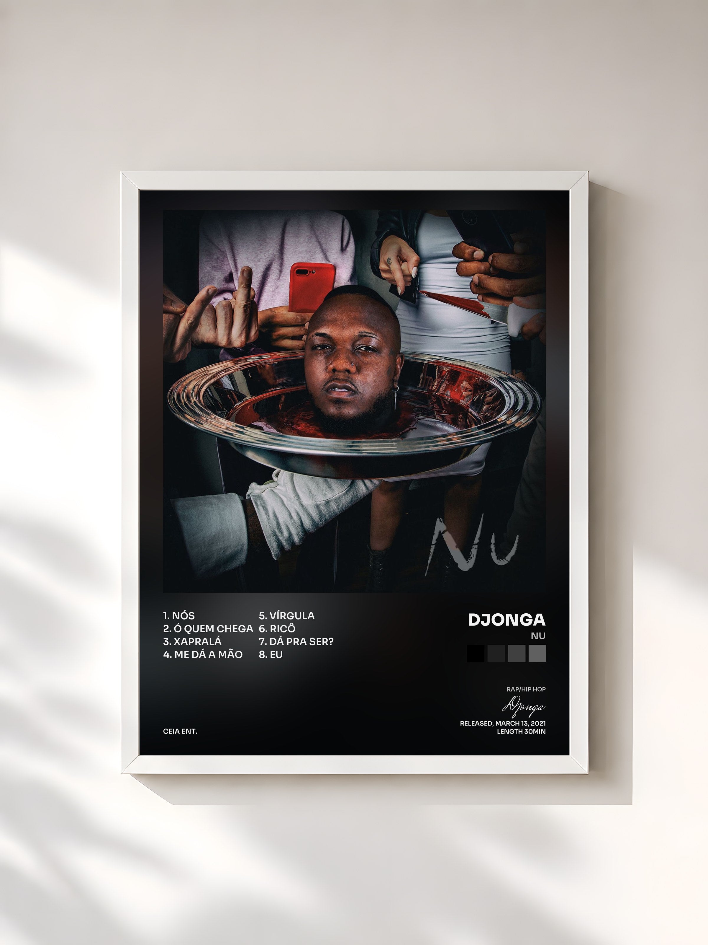 #blanc Tableau de l'album NU de Djonga, cadre blanc, imprimé et encadré en France