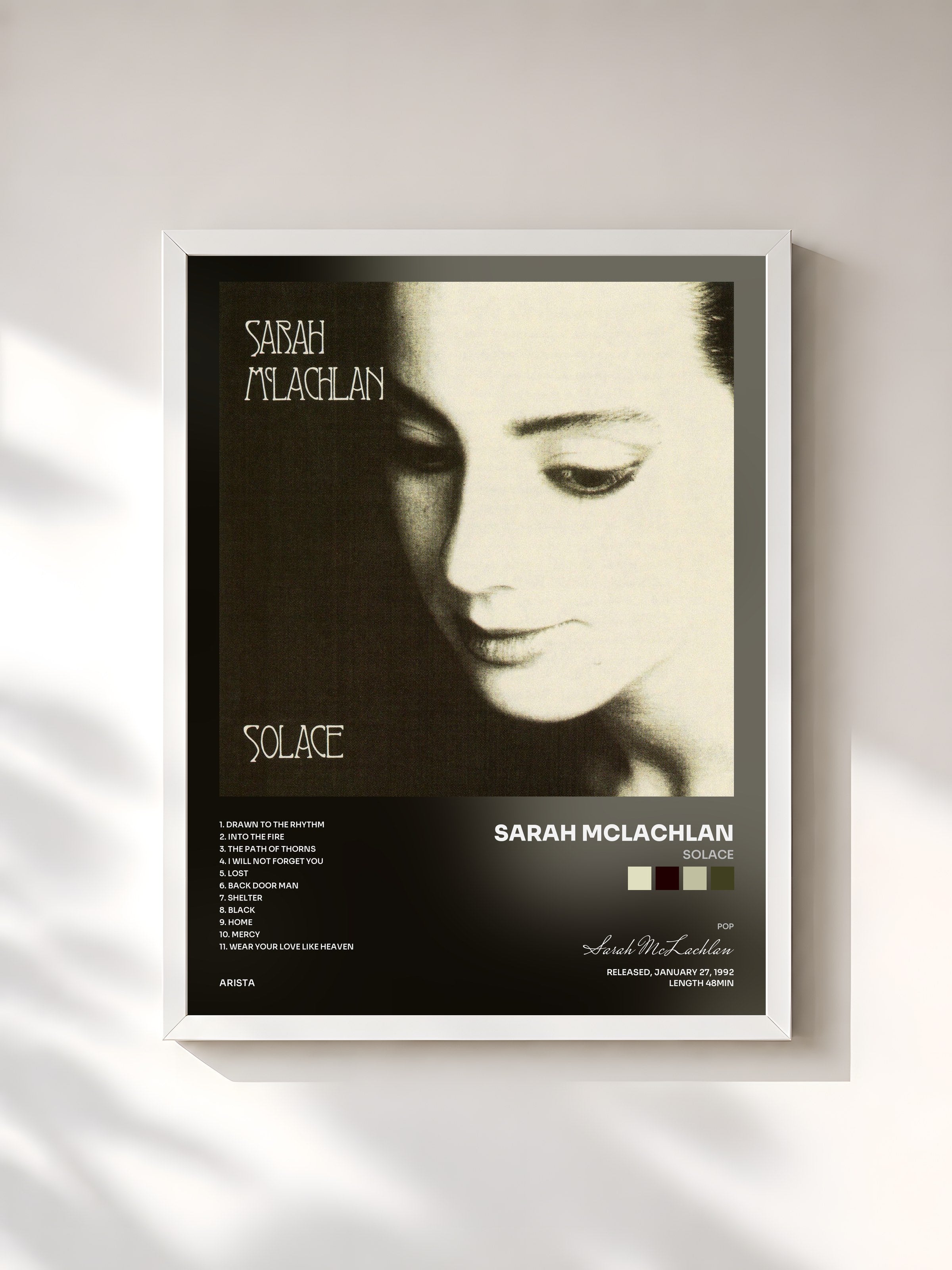 #blanc Tableau de l'album Solace de Sarah McLachlan, cadre blanc, imprimé et encadré en France