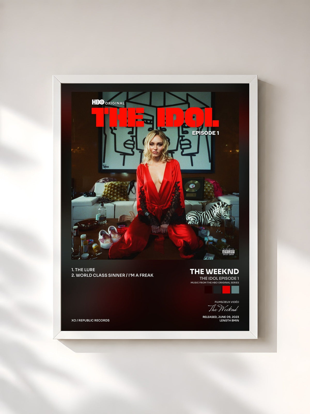 #blanc Tableau de l'album The Idol Episode 1 (Music from the HBO Original Series) de The Weeknd, cadre blanc, imprimé et encadré en France