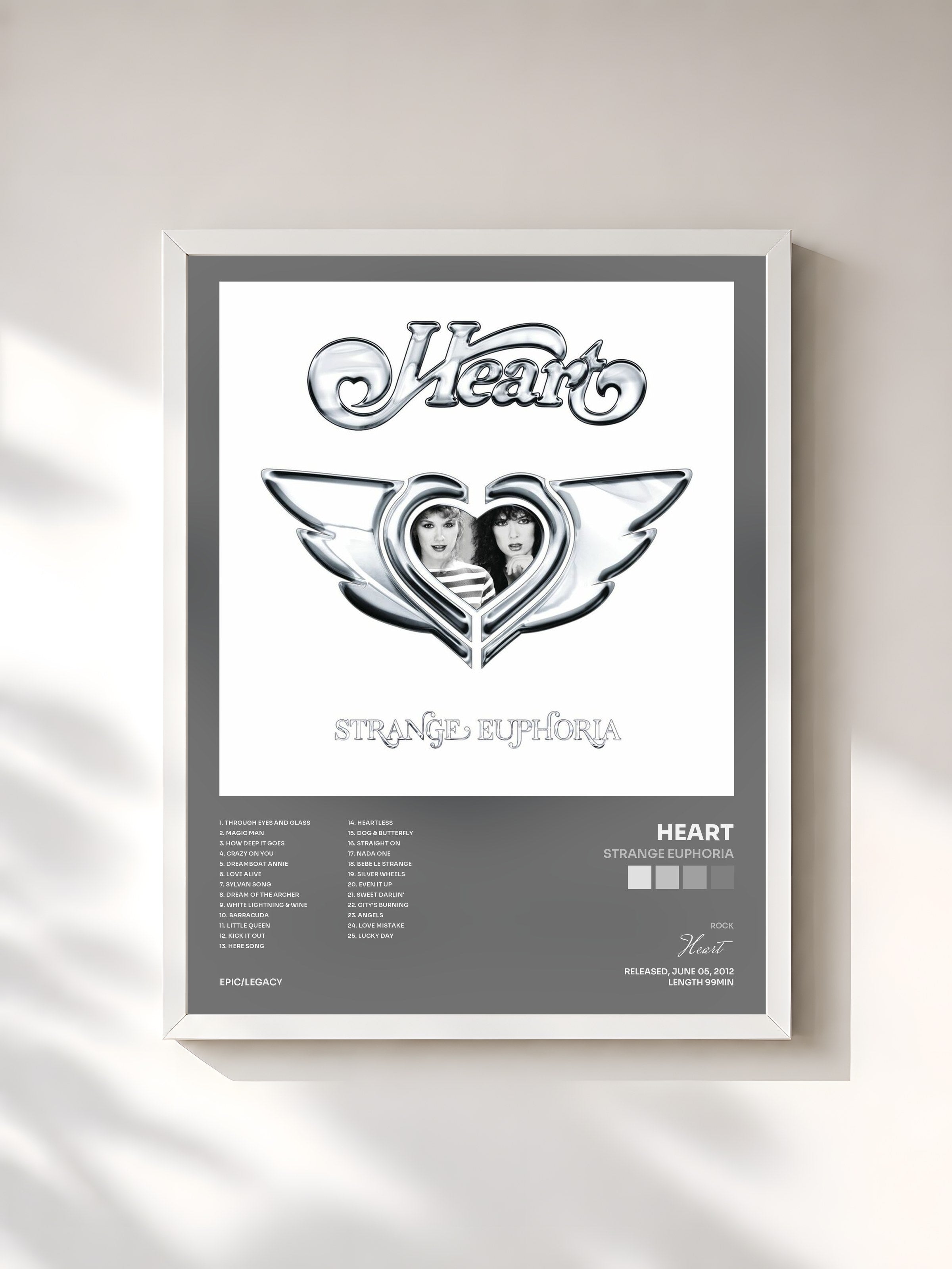 #blanc Tableau de l'album Strange Euphoria de Heart, cadre blanc, imprimé et encadré en France
