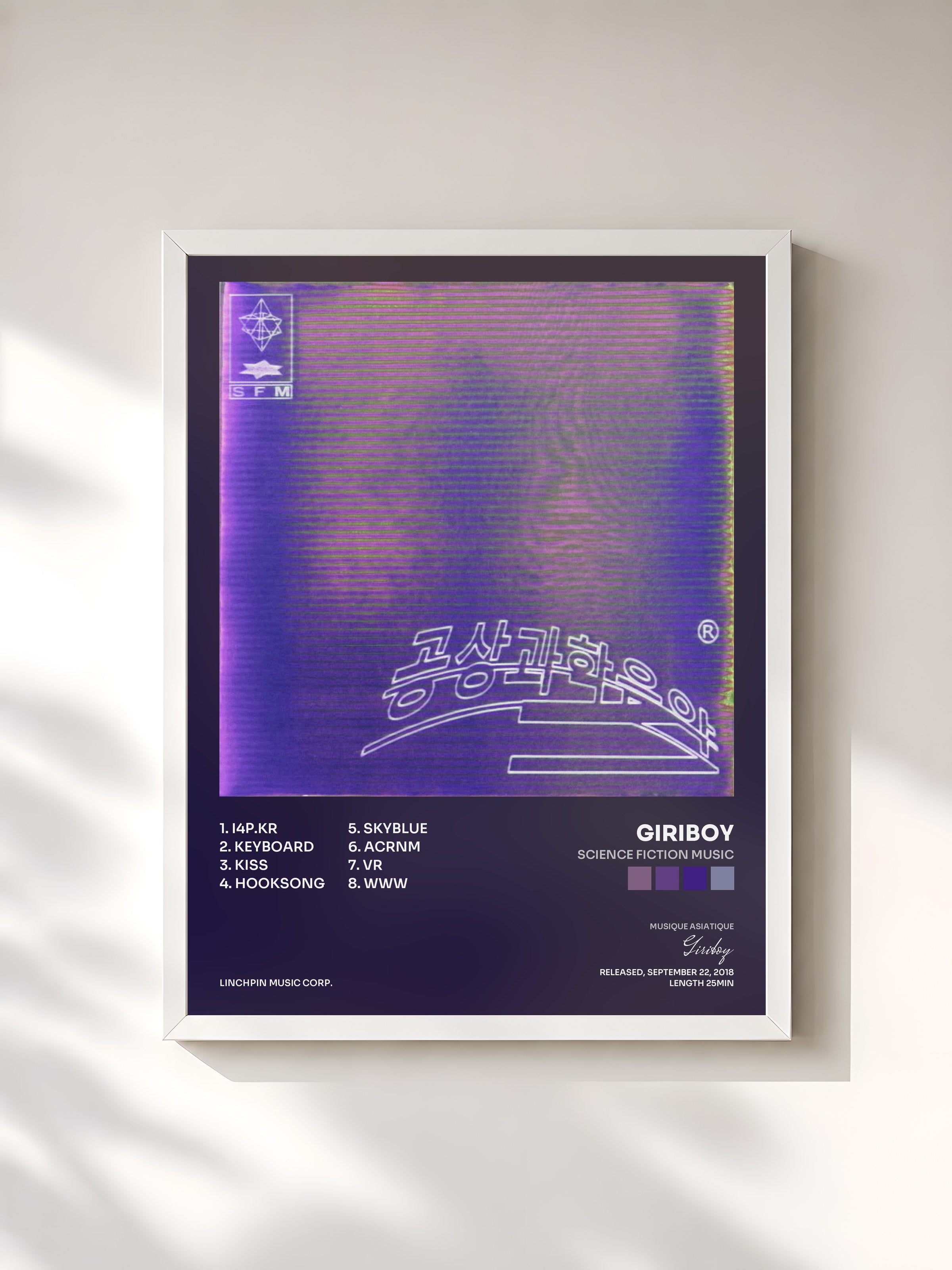 #blanc Tableau de l'album Science Fiction Music de Giriboy, cadre blanc, imprimé et encadré en France