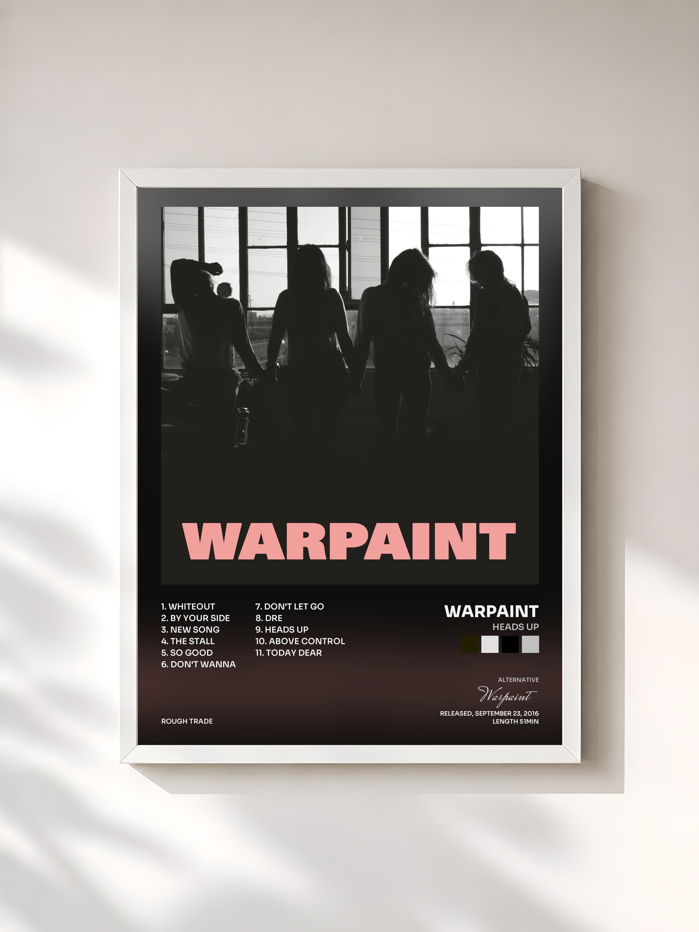 #blanc Tableau de l'album Heads Up de Warpaint, cadre blanc, imprimé et encadré en France