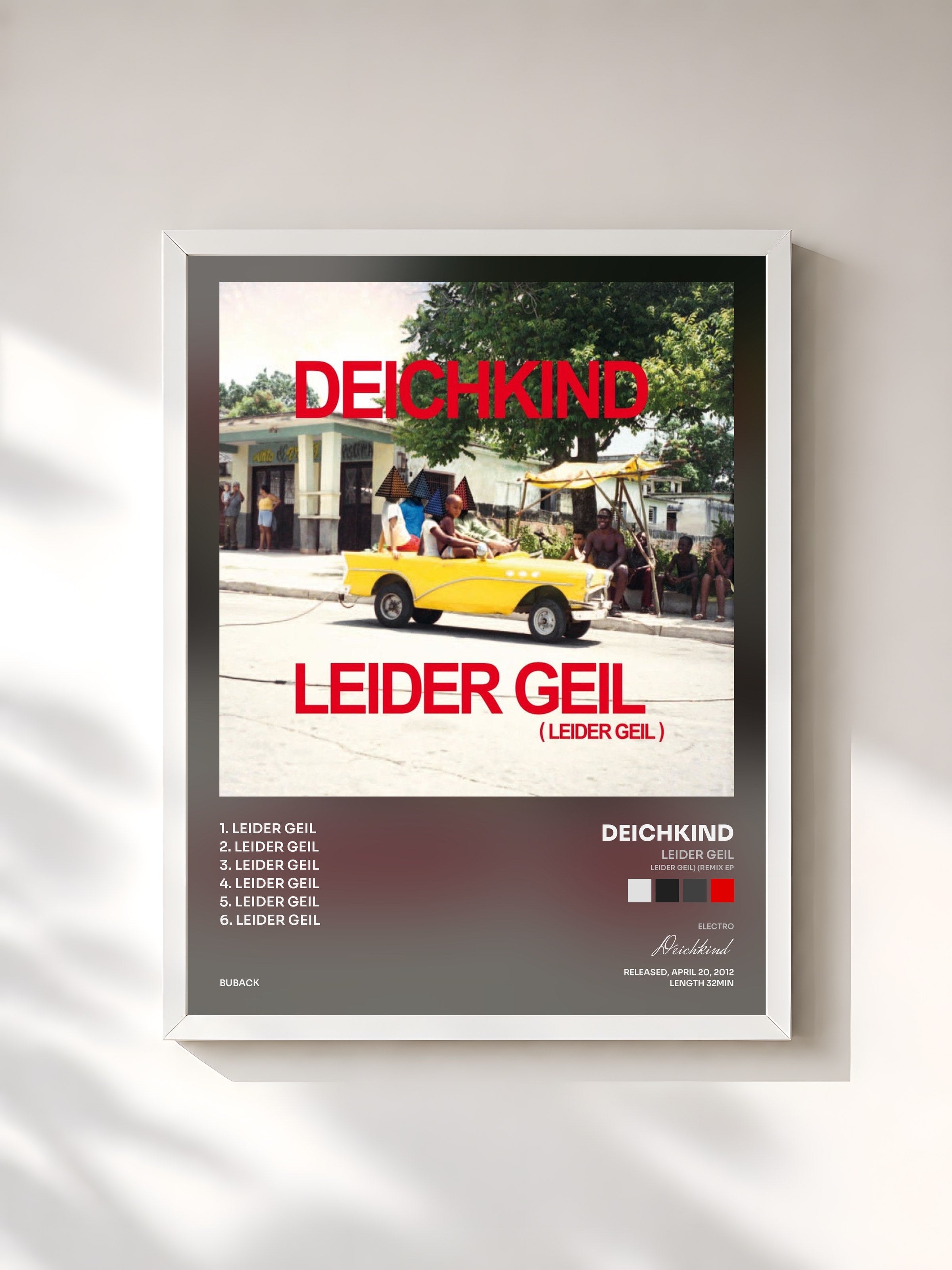 #blanc Tableau de l'album Leider geil (Leider geil) (Remix EP) de Deichkind, cadre blanc, imprimé et encadré en France