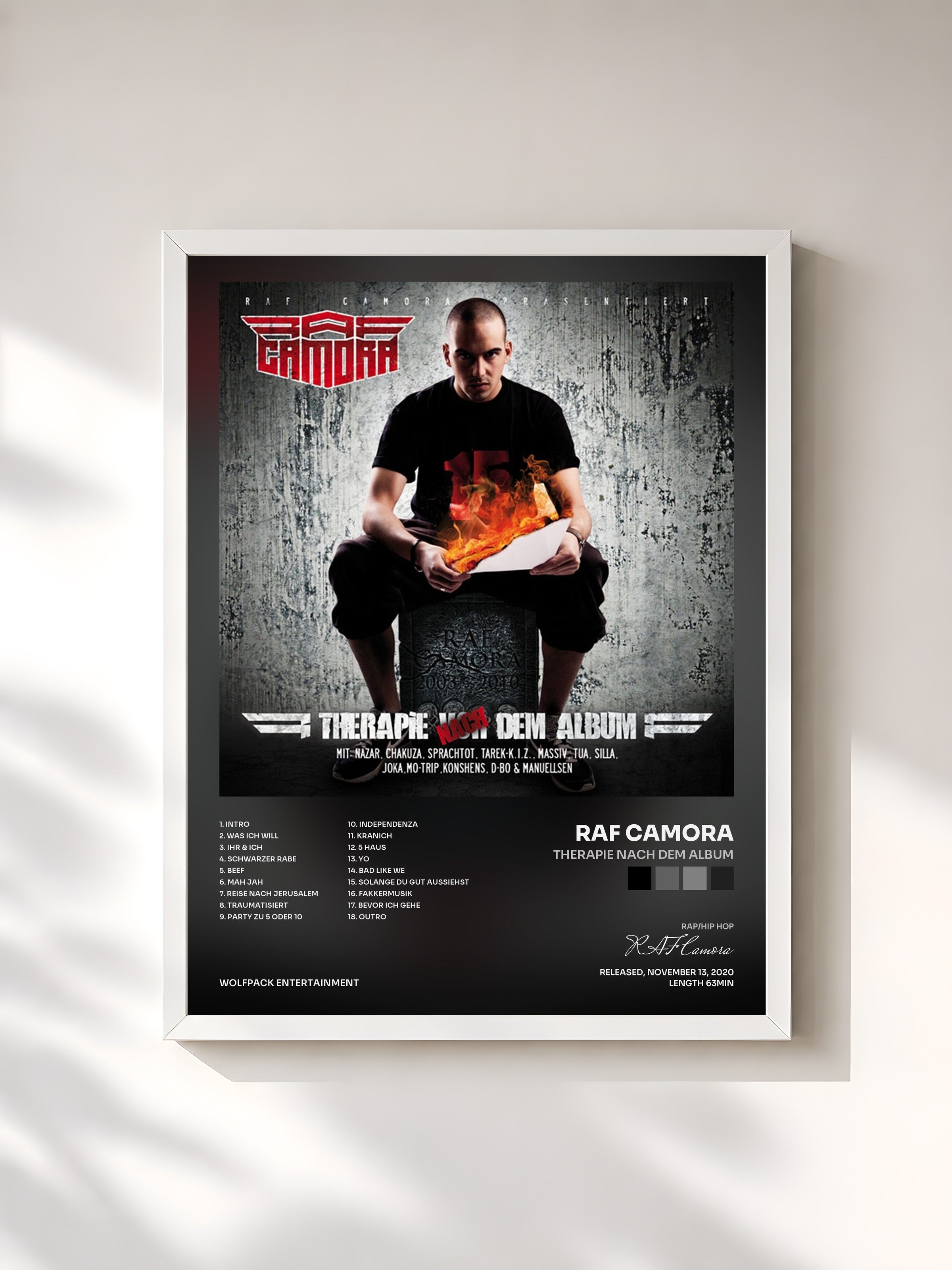#blanc Tableau de l'album Therapie nach dem Album de RAF Camora, cadre blanc, imprimé et encadré en France