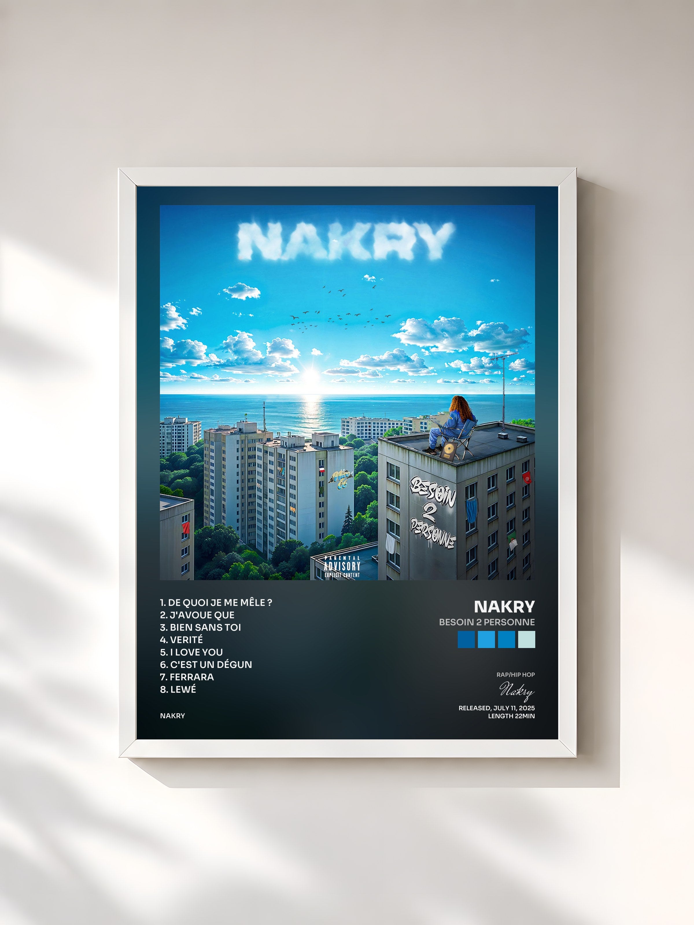 #blanc Tableau de l'album Besoin 2 Personne de Nakry, cadre blanc, imprimé et encadré en France