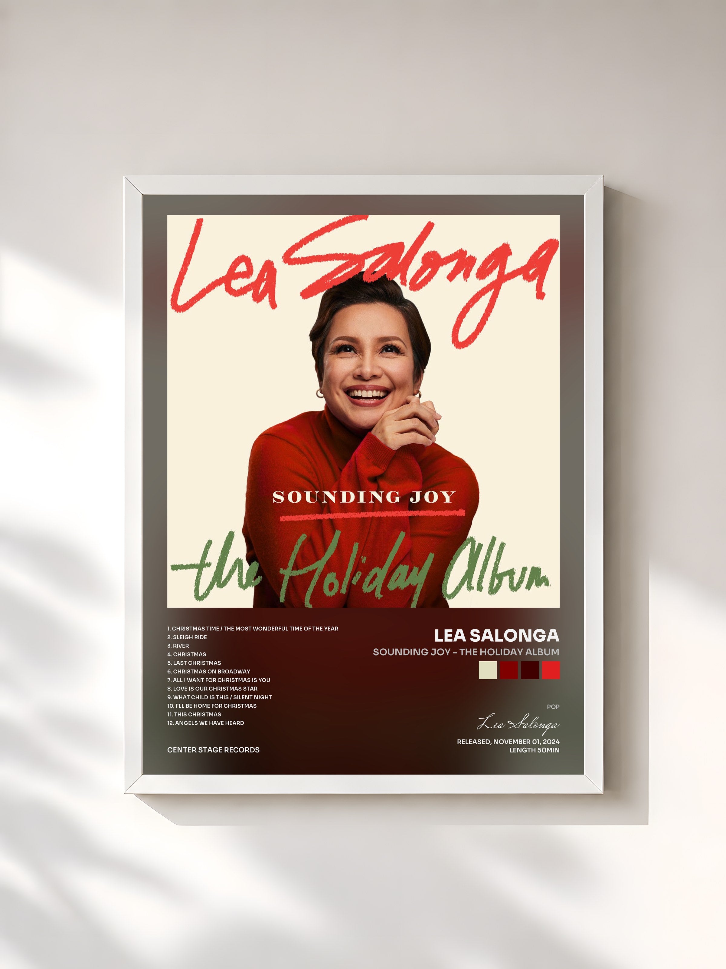 #blanc Tableau de l'album Sounding Joy - The Holiday Album de Lea Salonga, cadre blanc, imprimé et encadré en France