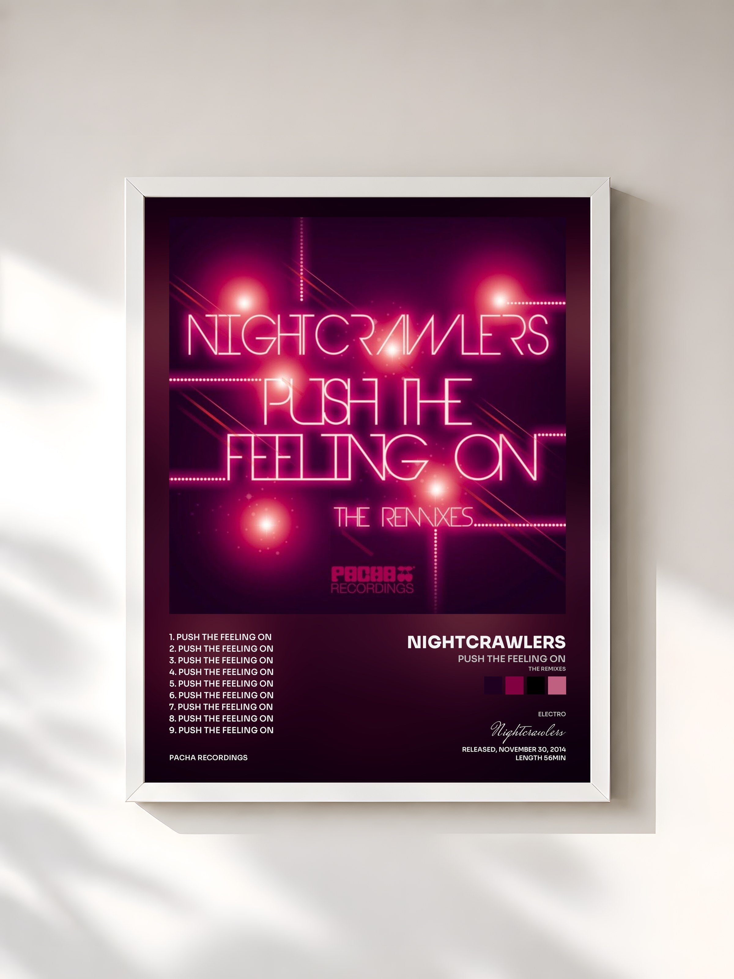 #blanc Tableau de l'album Push the Feeling On (The Remixes) de Nightcrawlers, cadre blanc, imprimé et encadré en France