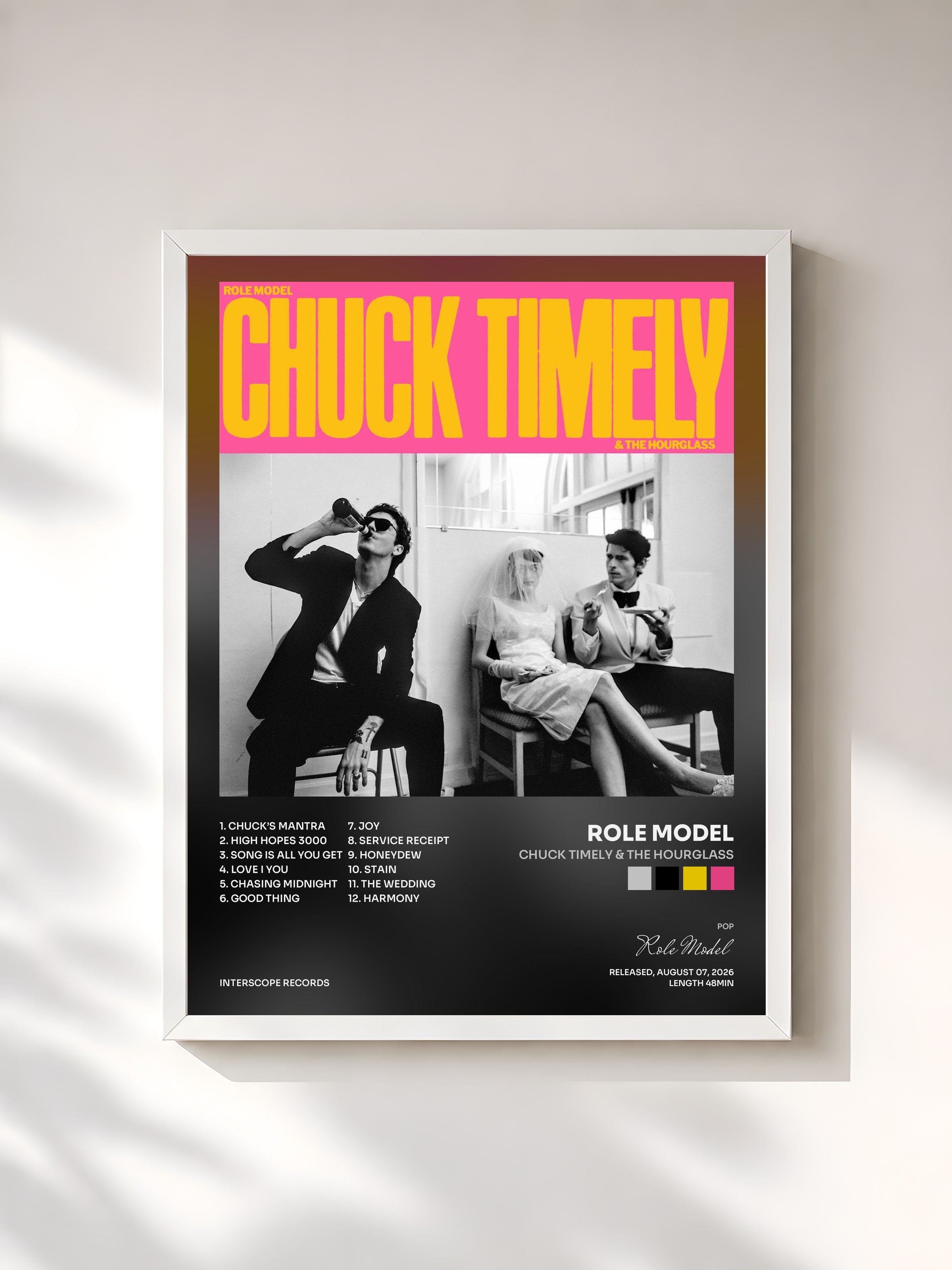 #blanc Tableau de l'album Chuck Timely & The Hourglass de Role Model, cadre blanc, imprimé et encadré en France