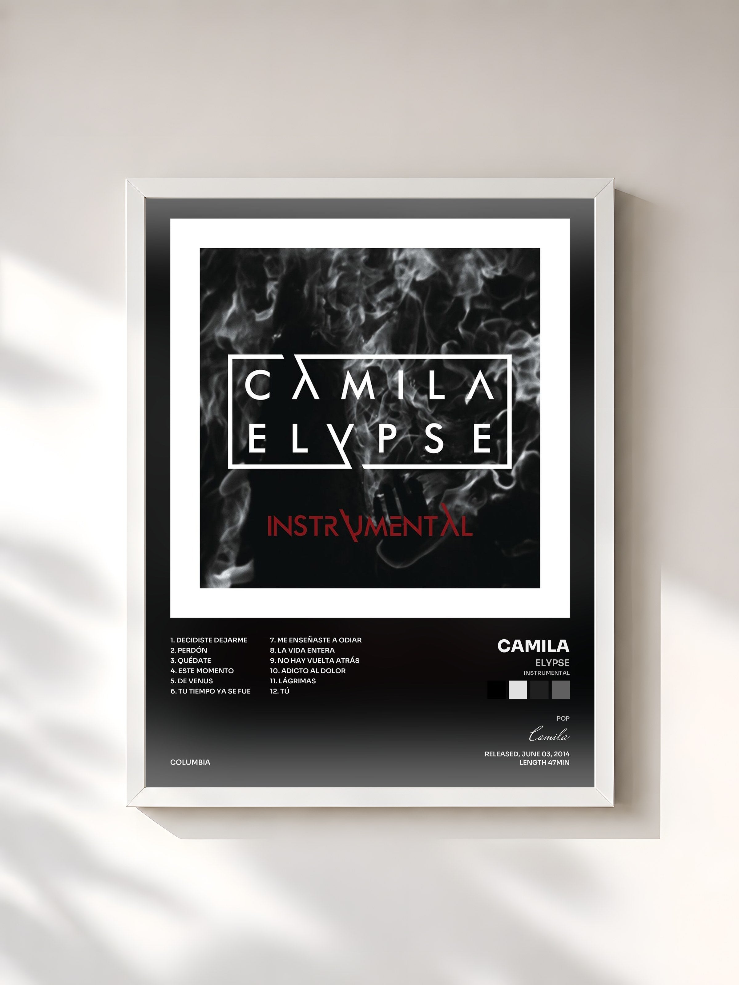 #blanc Tableau de l'album Elypse (Instrumental) de Camila, cadre blanc, imprimé et encadré en France