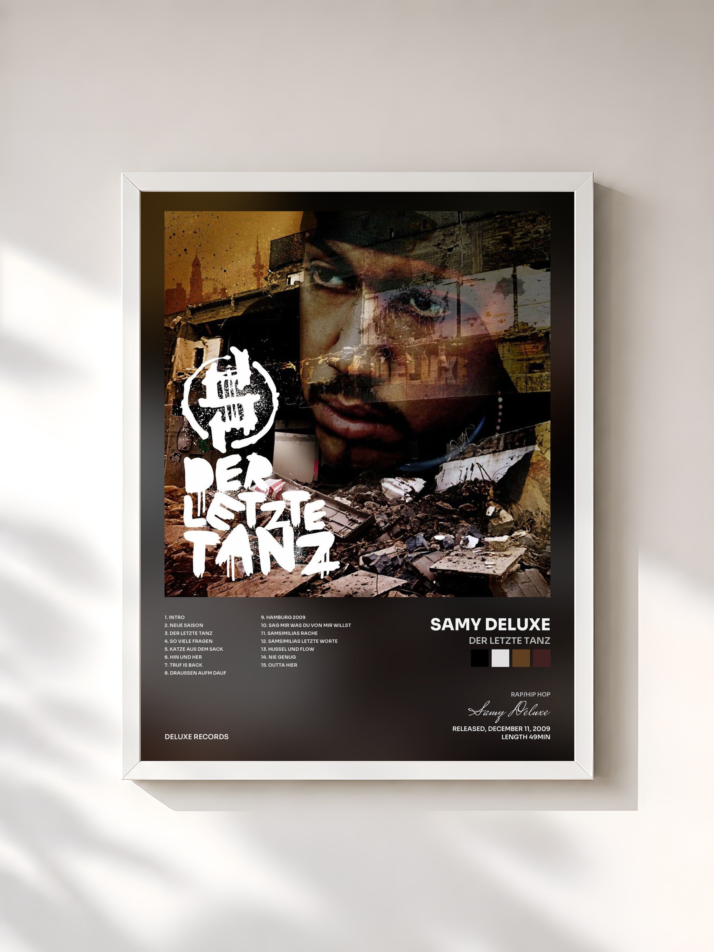 #blanc Tableau de l'album Der Letzte Tanz de Samy Deluxe, cadre blanc, imprimé et encadré en France