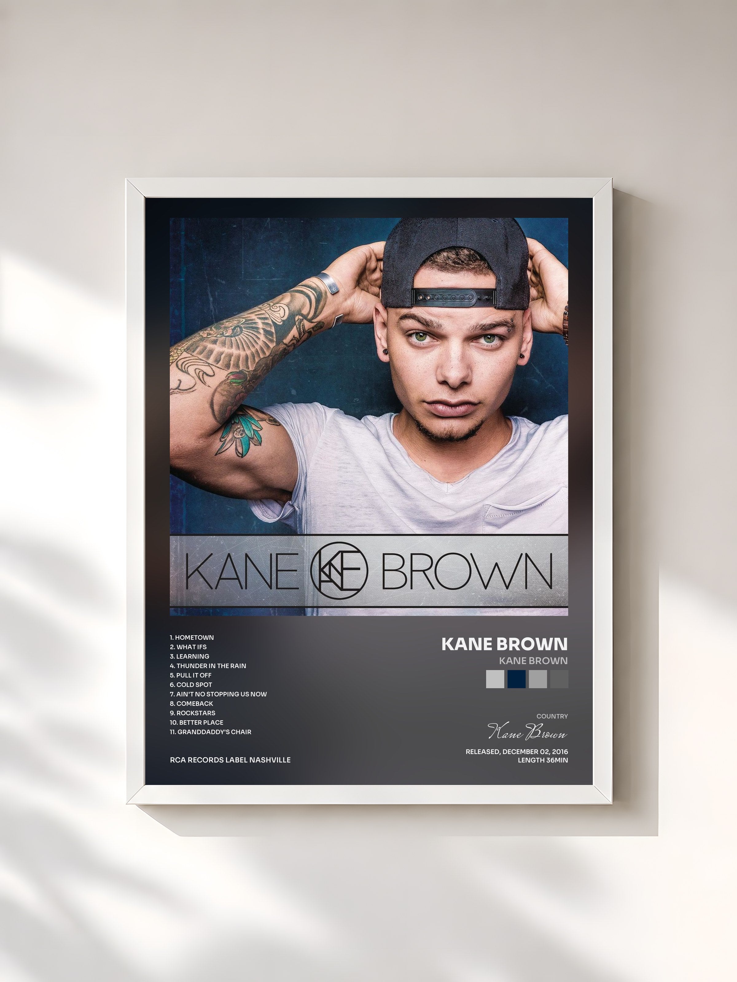 #blanc Tableau de l'album Kane Brown de Kane Brown, cadre blanc, imprimé et encadré en France