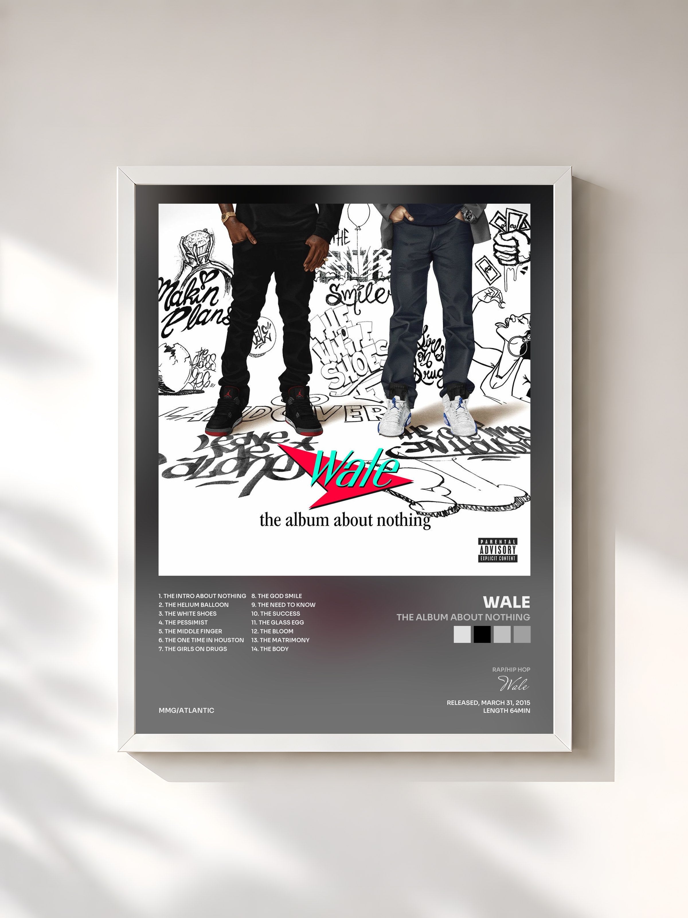#blanc Tableau de l'album The Album About Nothing de Wale, cadre blanc, imprimé et encadré en France