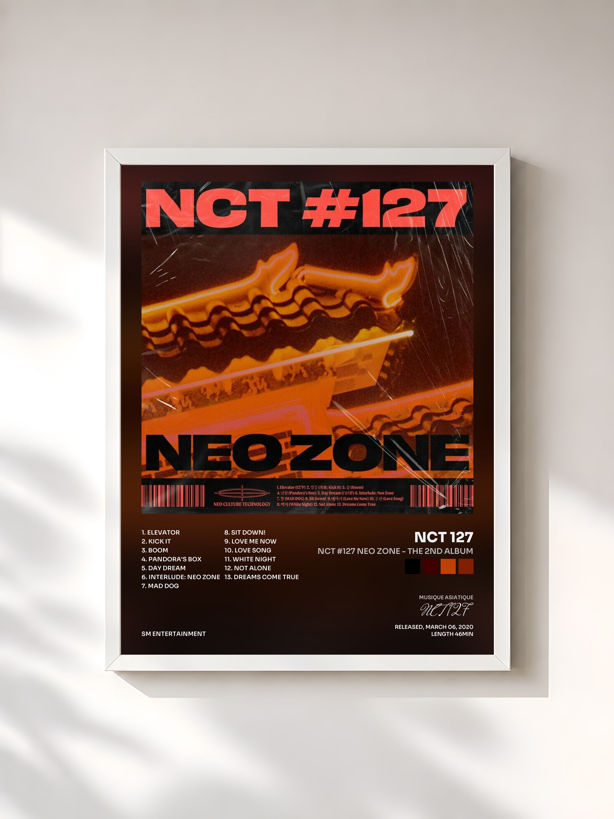 #blanc Tableau de l'album NCT #127 Neo Zone - The 2nd Album de NCT 127, cadre blanc, imprimé et encadré en France