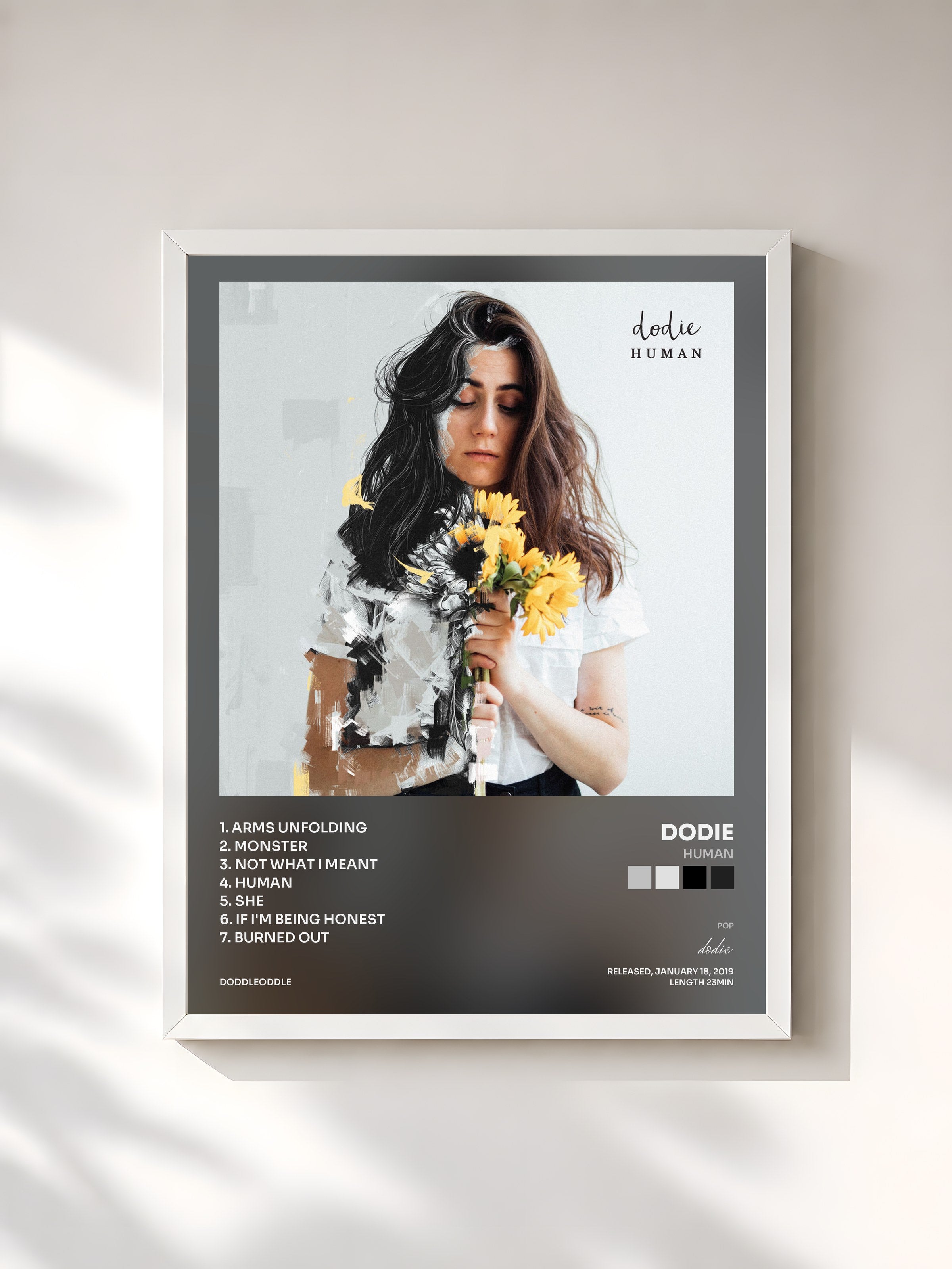 #blanc Tableau de l'album Human de dodie, cadre blanc, imprimé et encadré en France