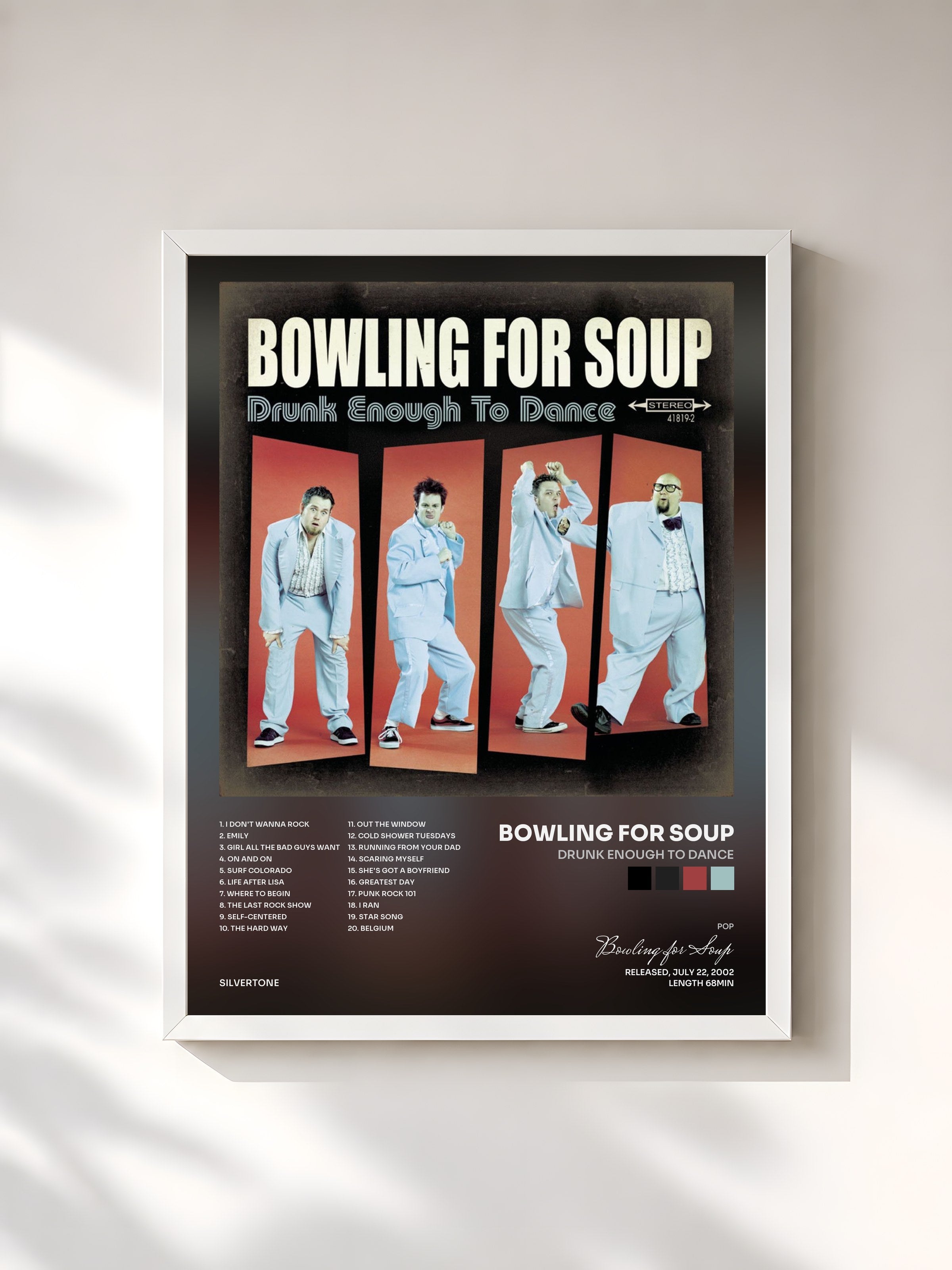 #blanc Tableau de l'album Drunk Enough To Dance de Bowling for Soup, cadre blanc, imprimé et encadré en France