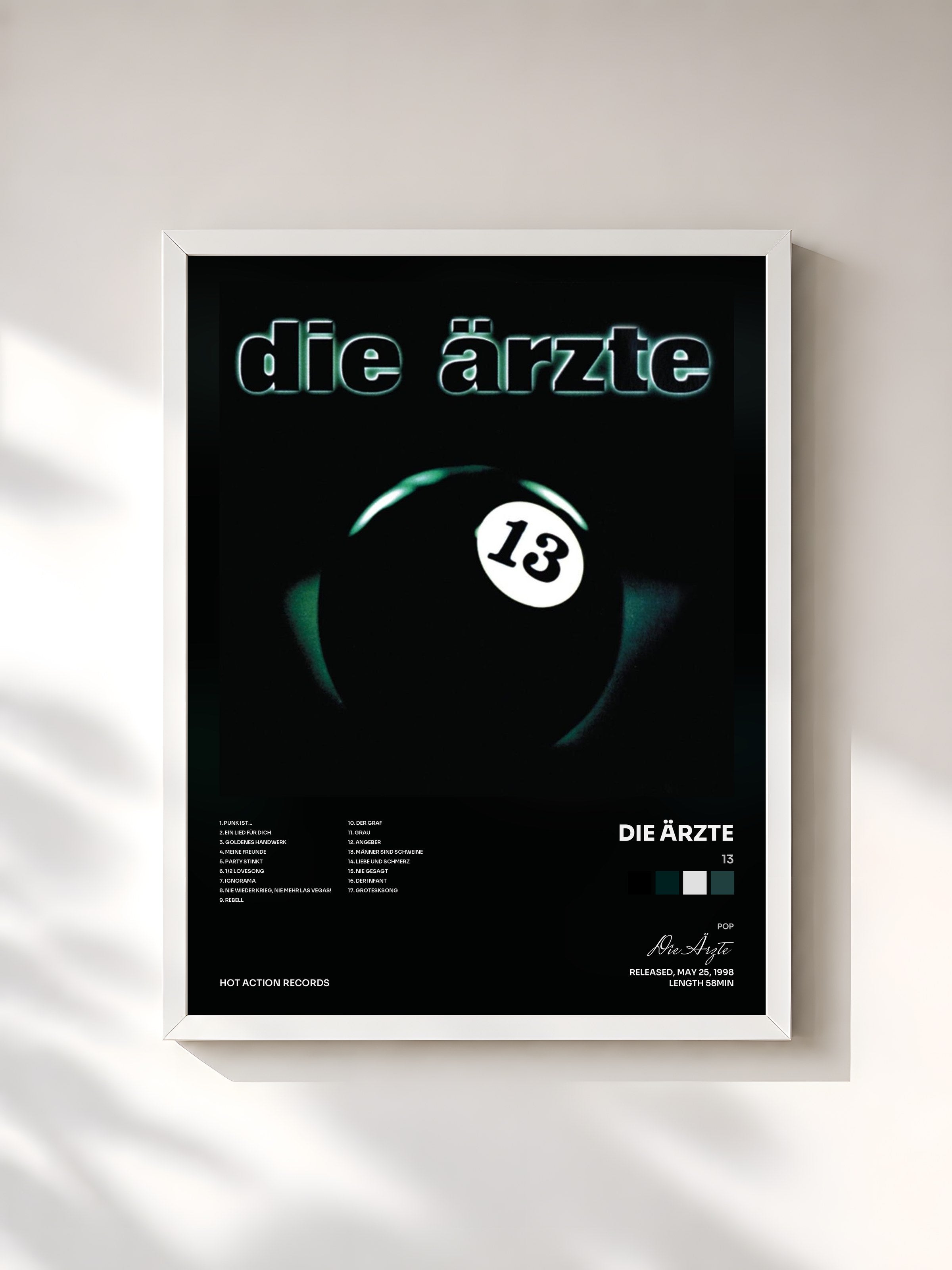 #blanc Tableau de l'album 13 de Die Ärzte, cadre blanc, imprimé et encadré en France