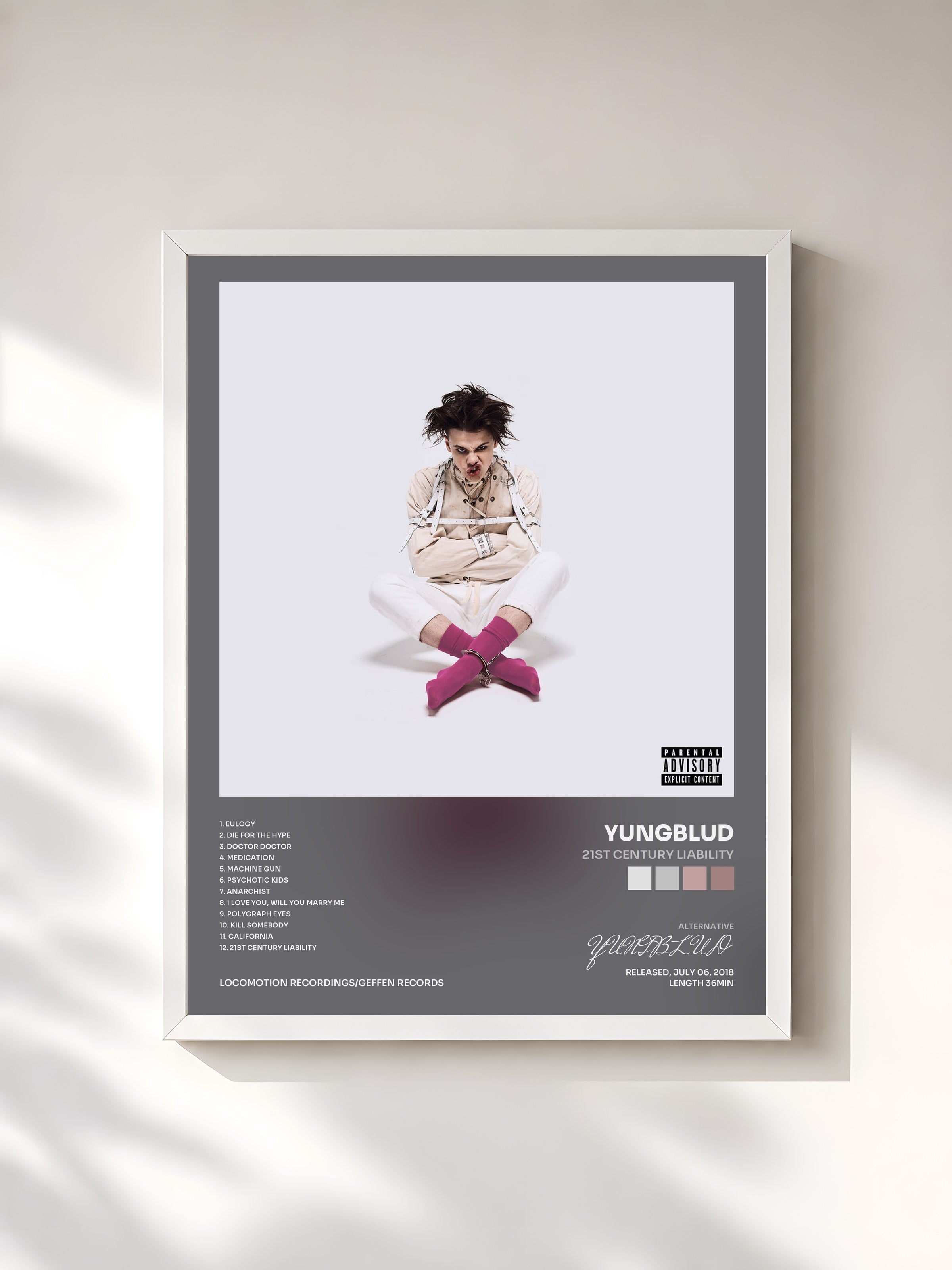 #blanc Tableau de l'album 21st Century Liability de YUNGBLUD, cadre blanc, imprimé et encadré en France