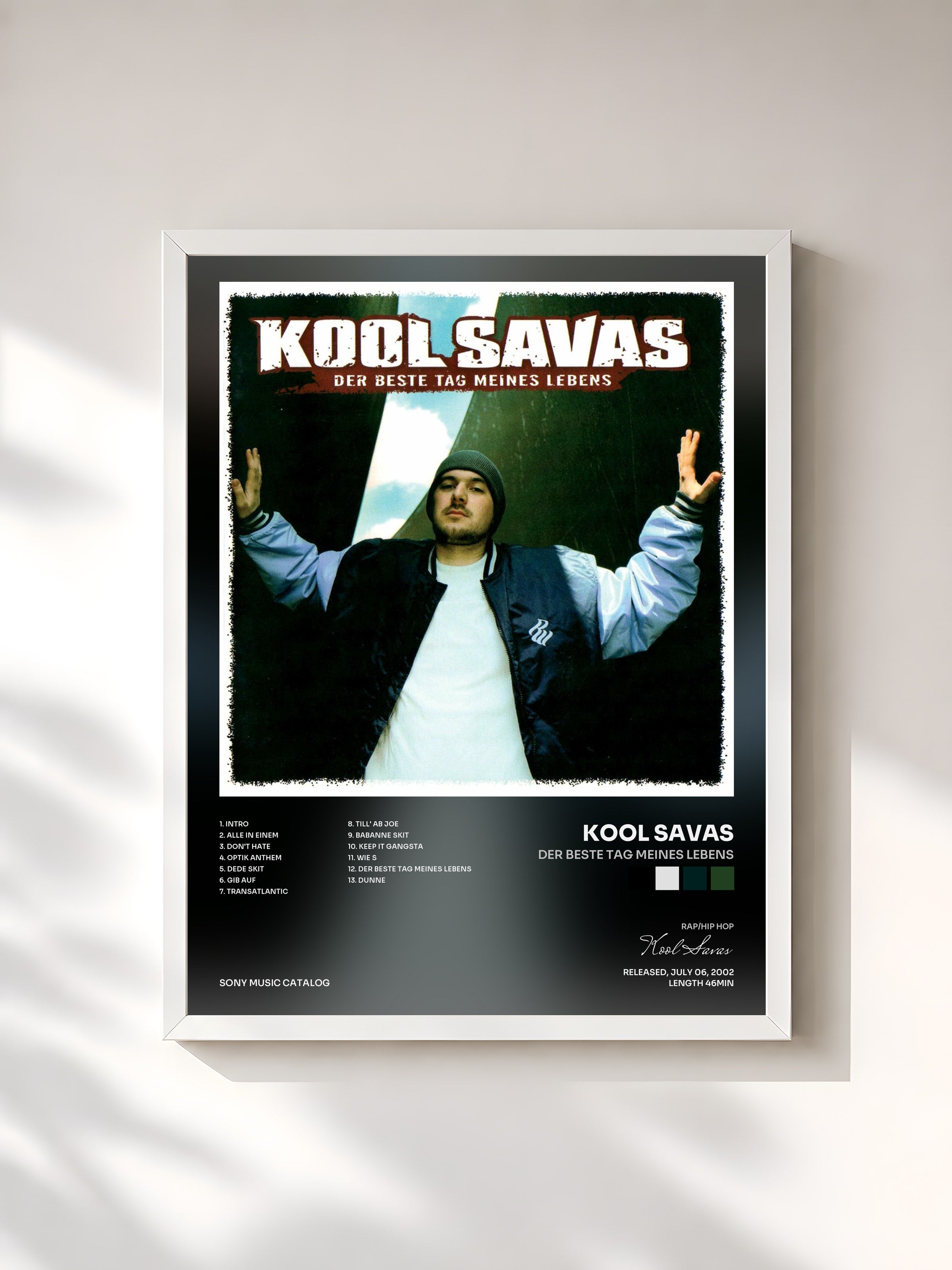 #blanc Tableau de l'album Der beste Tag meines Lebens de Kool Savas, cadre blanc, imprimé et encadré en France