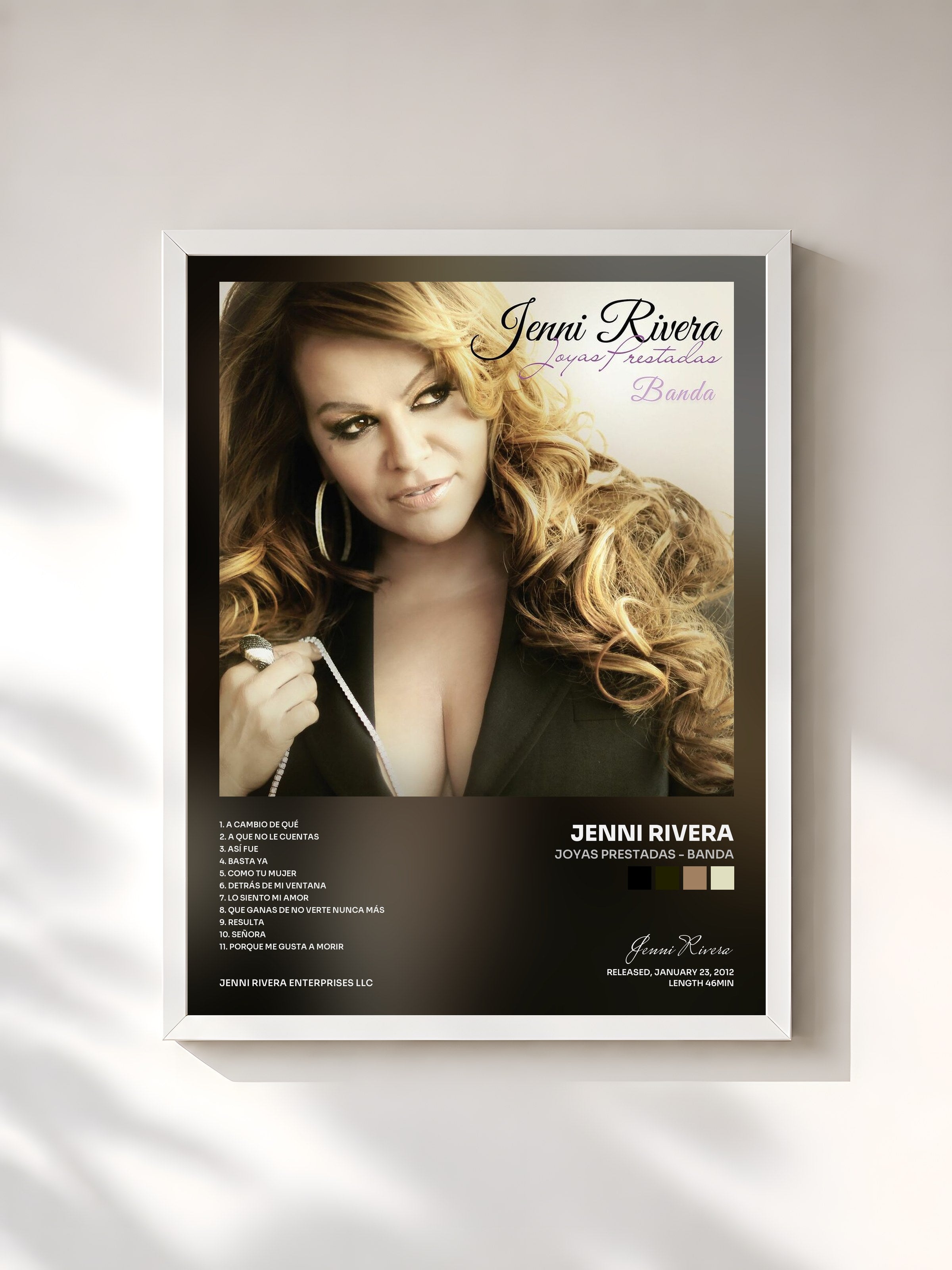 #blanc Tableau de l'album Joyas Prestadas - Banda de Jenni Rivera, cadre blanc, imprimé et encadré en France